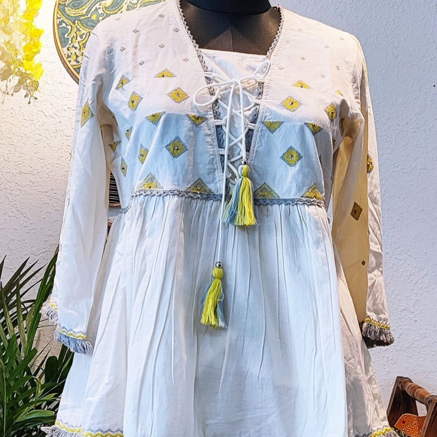 Moonlight White Embroided Cotton Mulmul Top