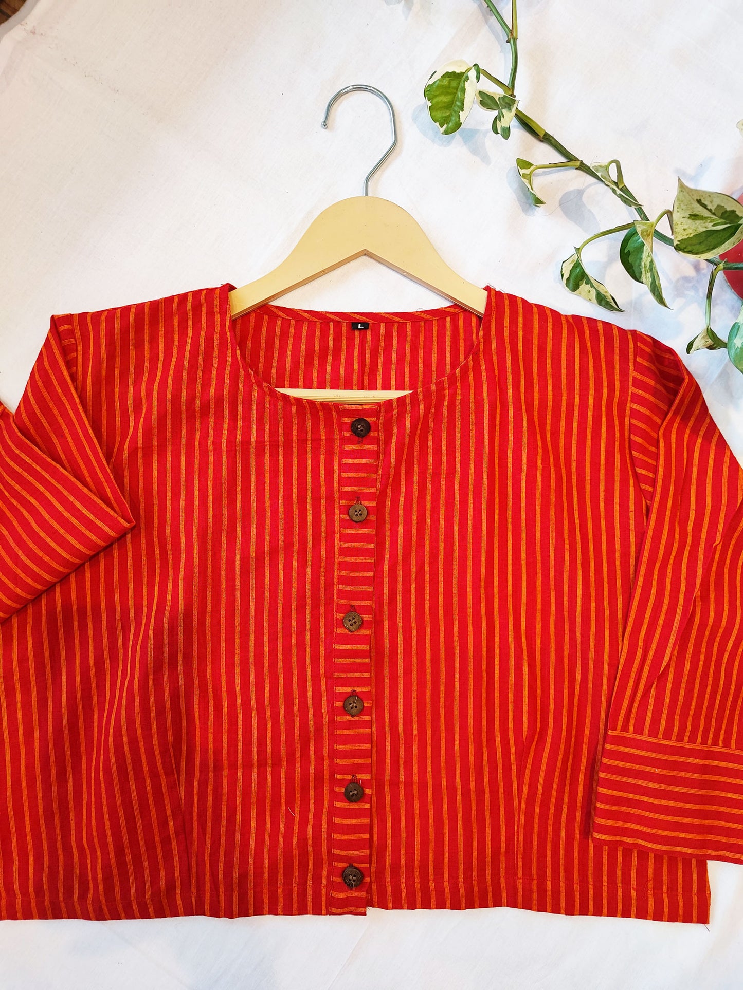 Striped Red Cotton Contemporary Blouse/Crop Top