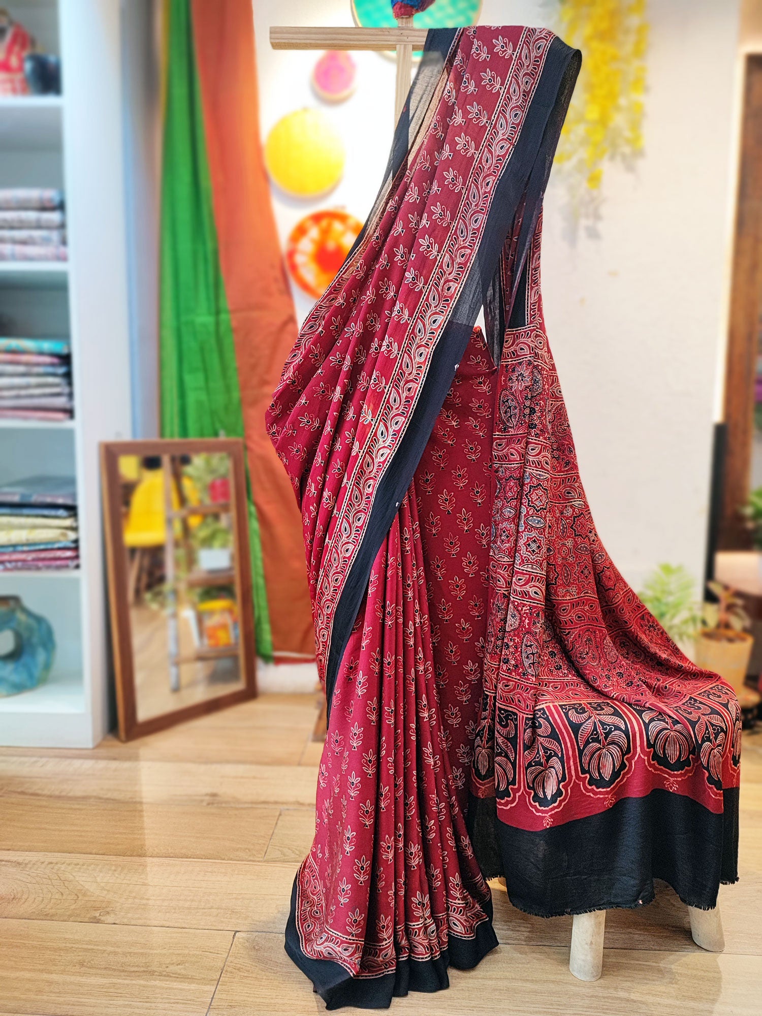 Aalaya - Ajrakh Modal Silk Saree - Samprada Fashions