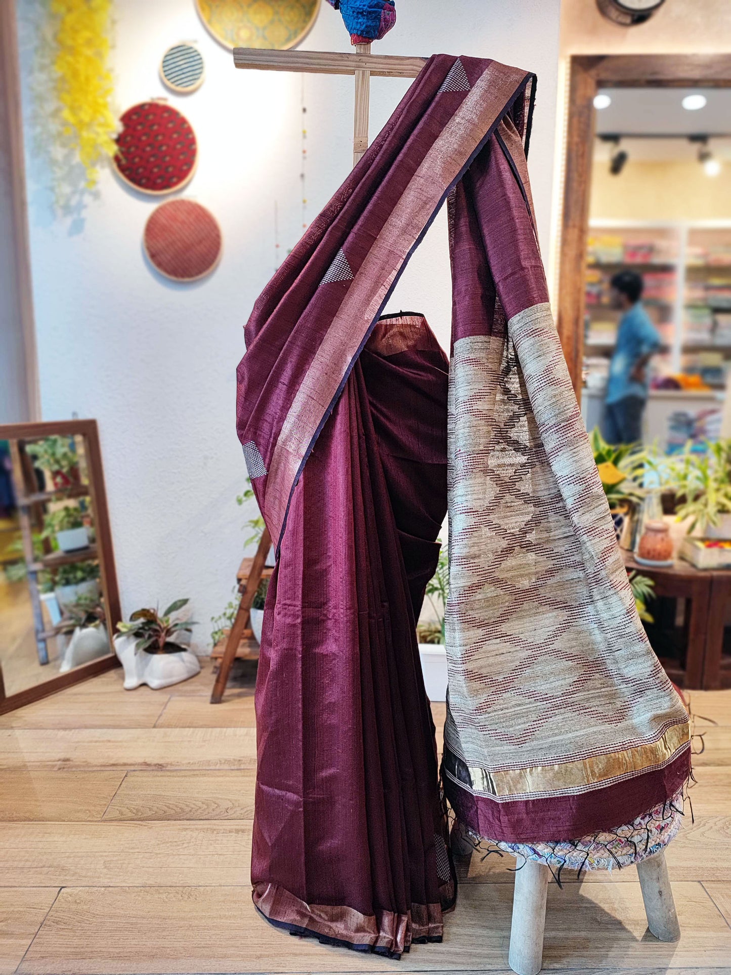 Maroon & Cream Dual Shade Kosa Silk Saree