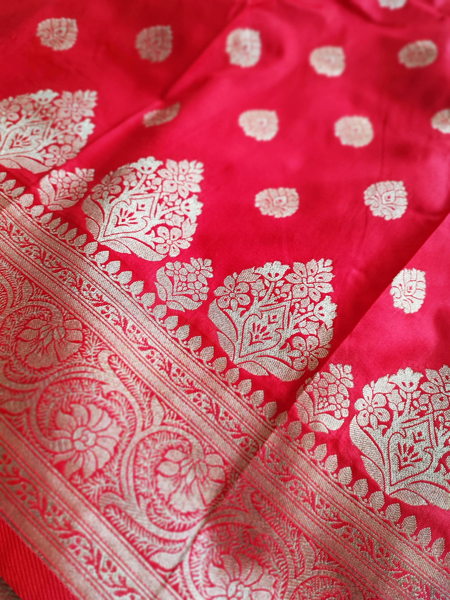 Crimson Banarsi Semi Silk Saree With Zari Work