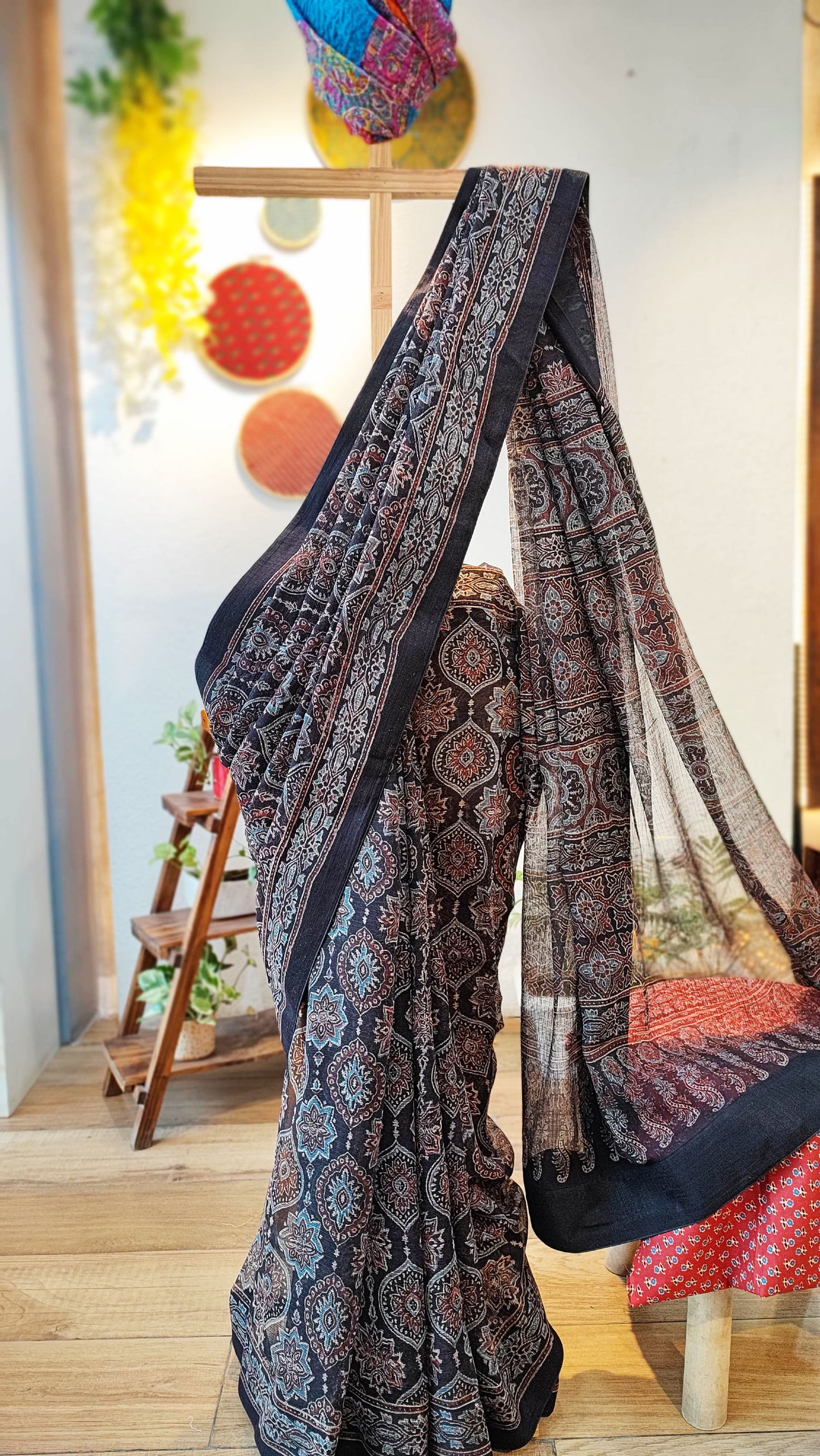 Black Ajrakh Kota Saree