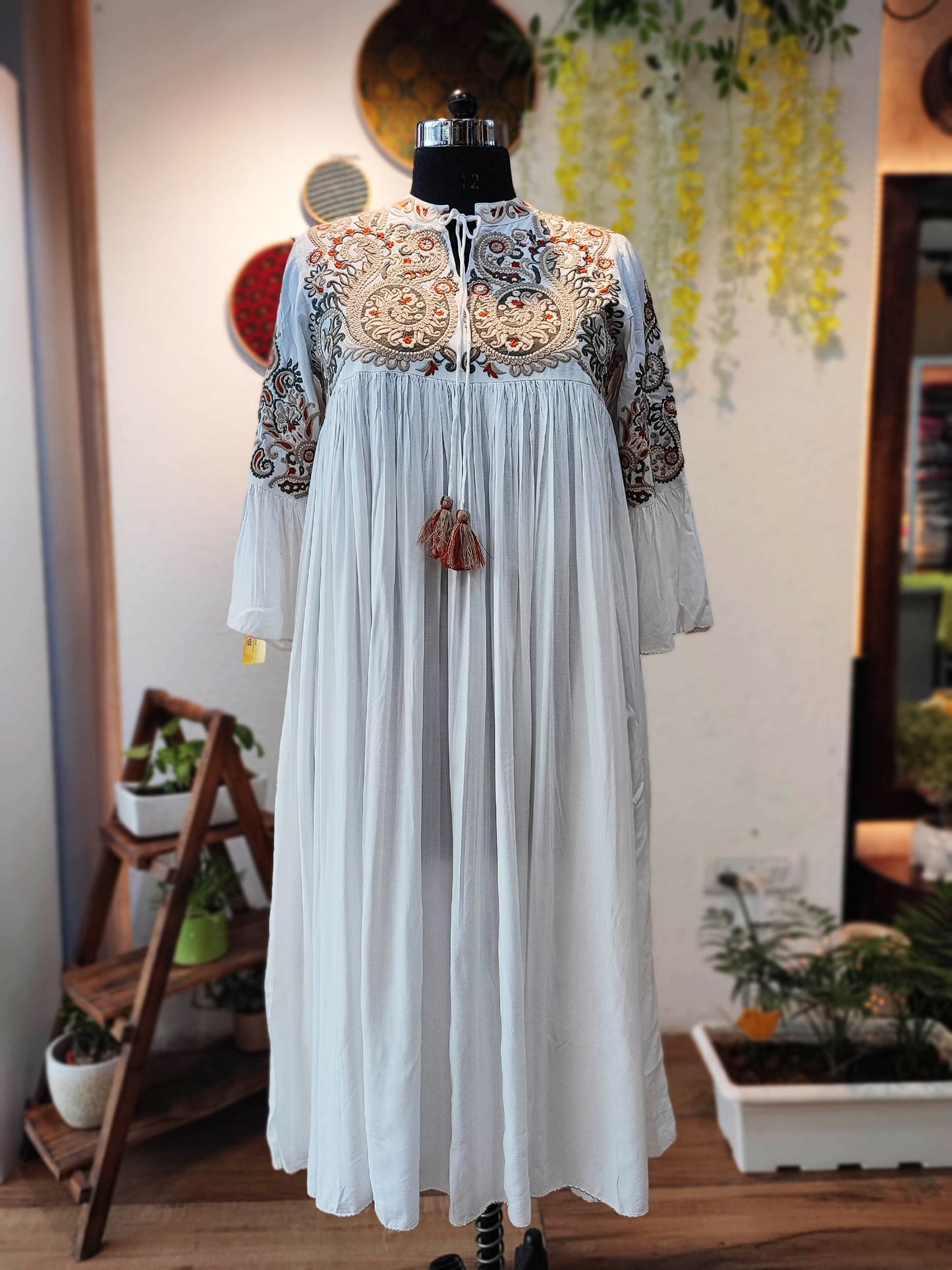 White Cotton Dress With Ornate Embroidery