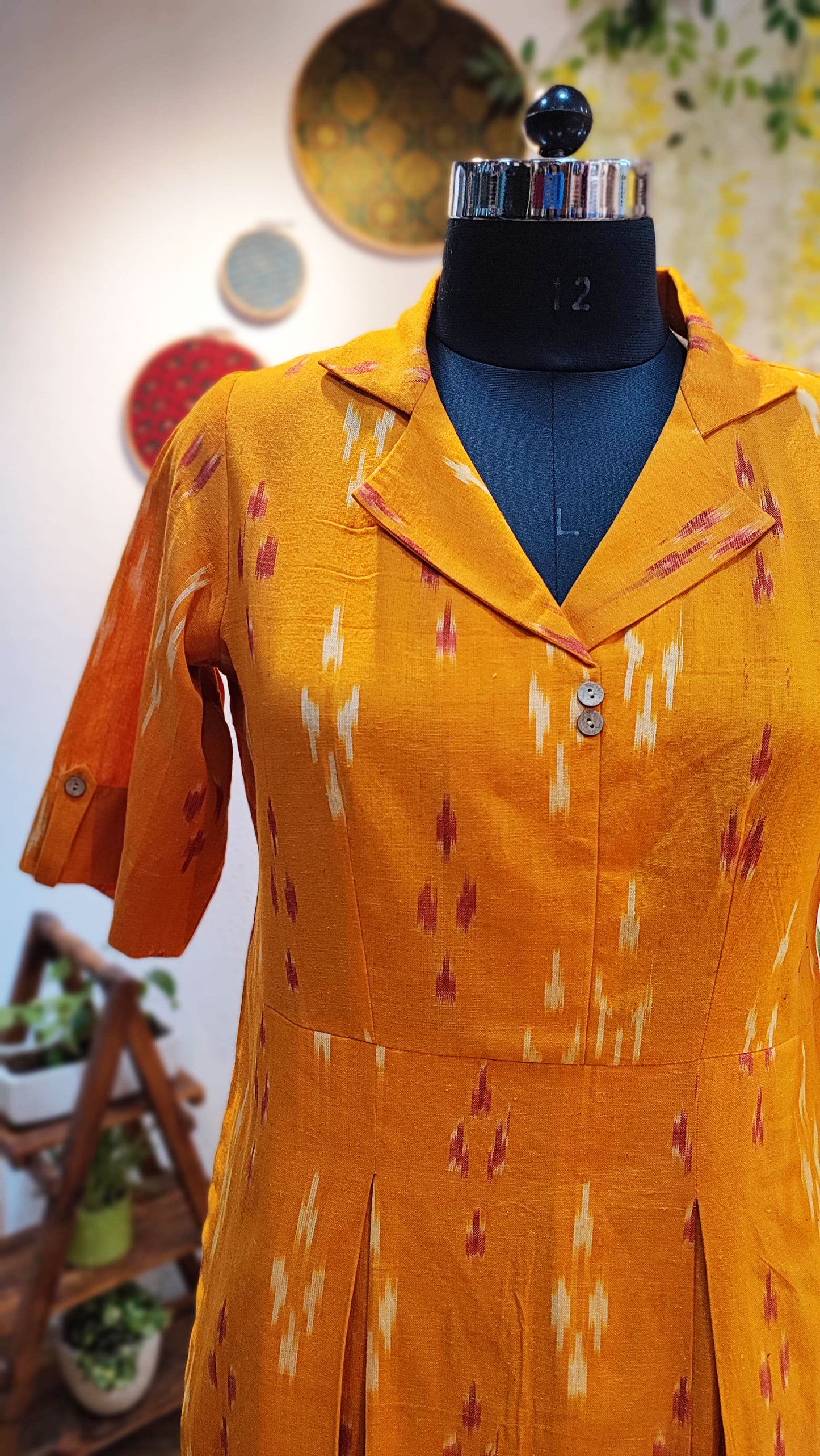 Mustard Pure Ikkat Handloom Indo Western Dress