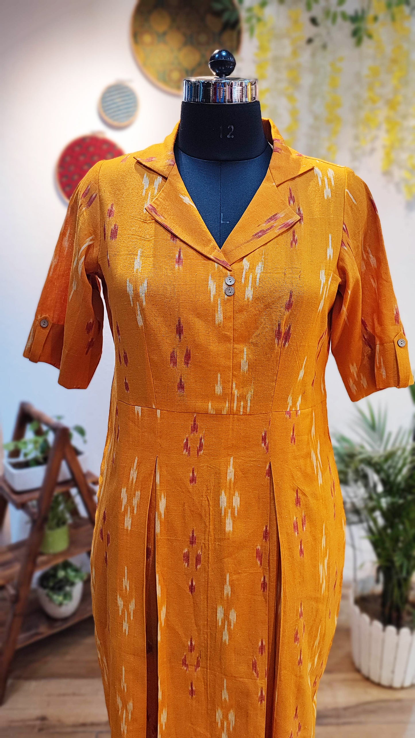 Mustard Pure Ikkat Handloom Indo Western Dress