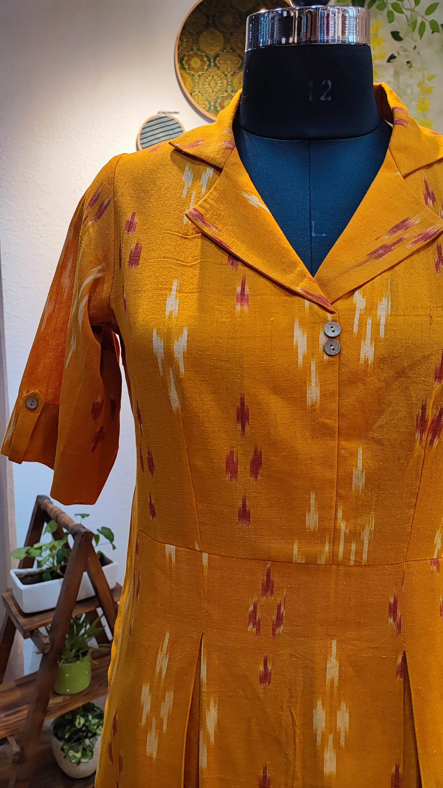 Mustard Pure Ikkat Handloom Indo Western Dress