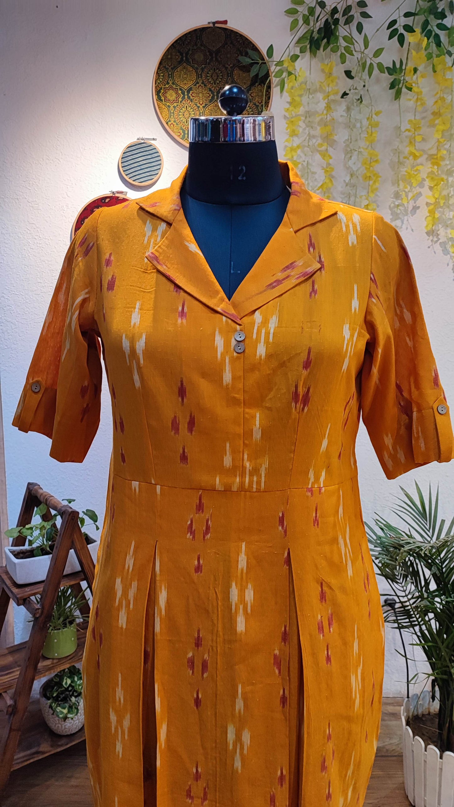 Mustard Pure Ikkat Handloom Indo Western Dress