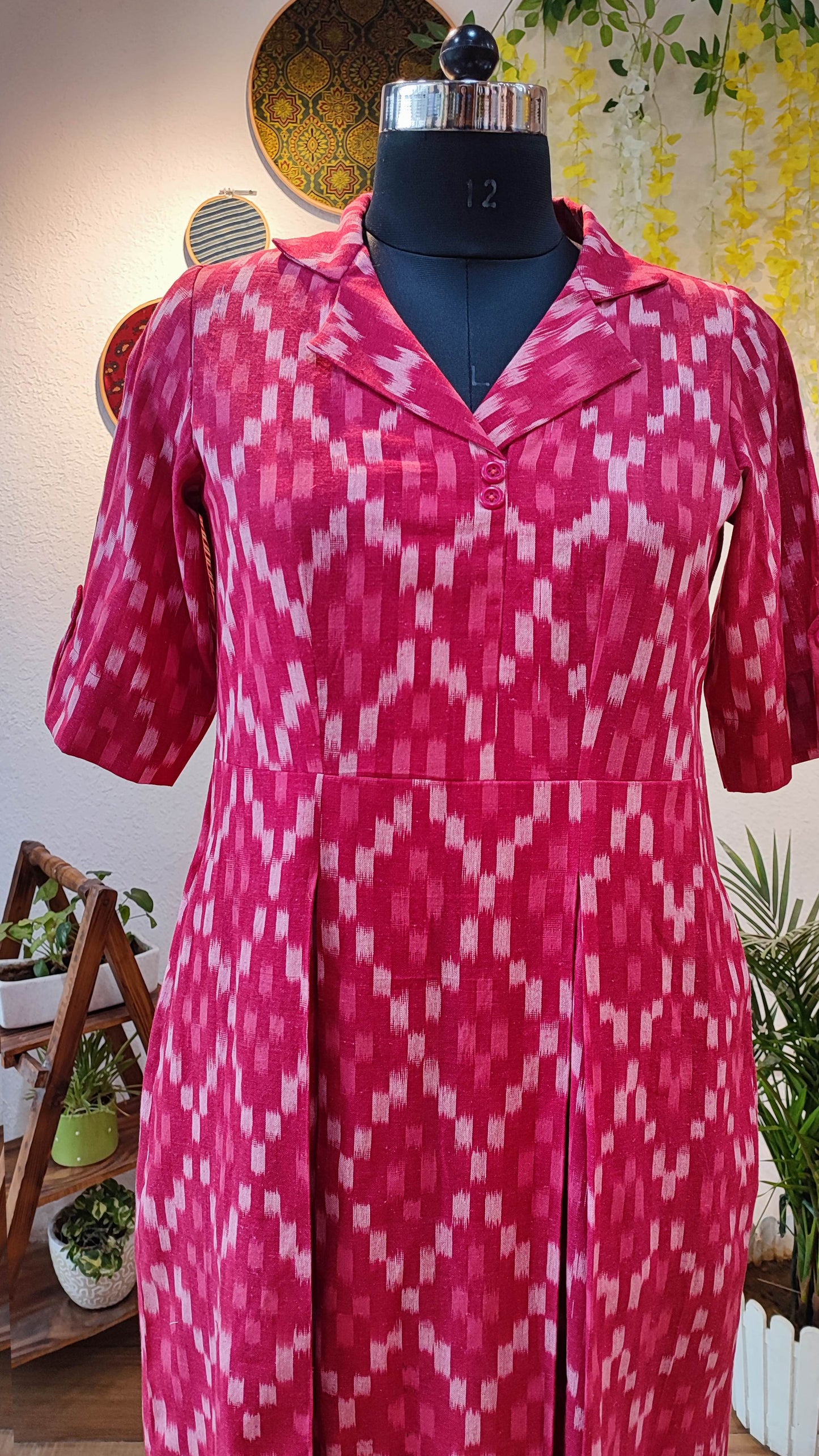 Magenta Pink Pure Ikkat Handloom Indo Western Dress