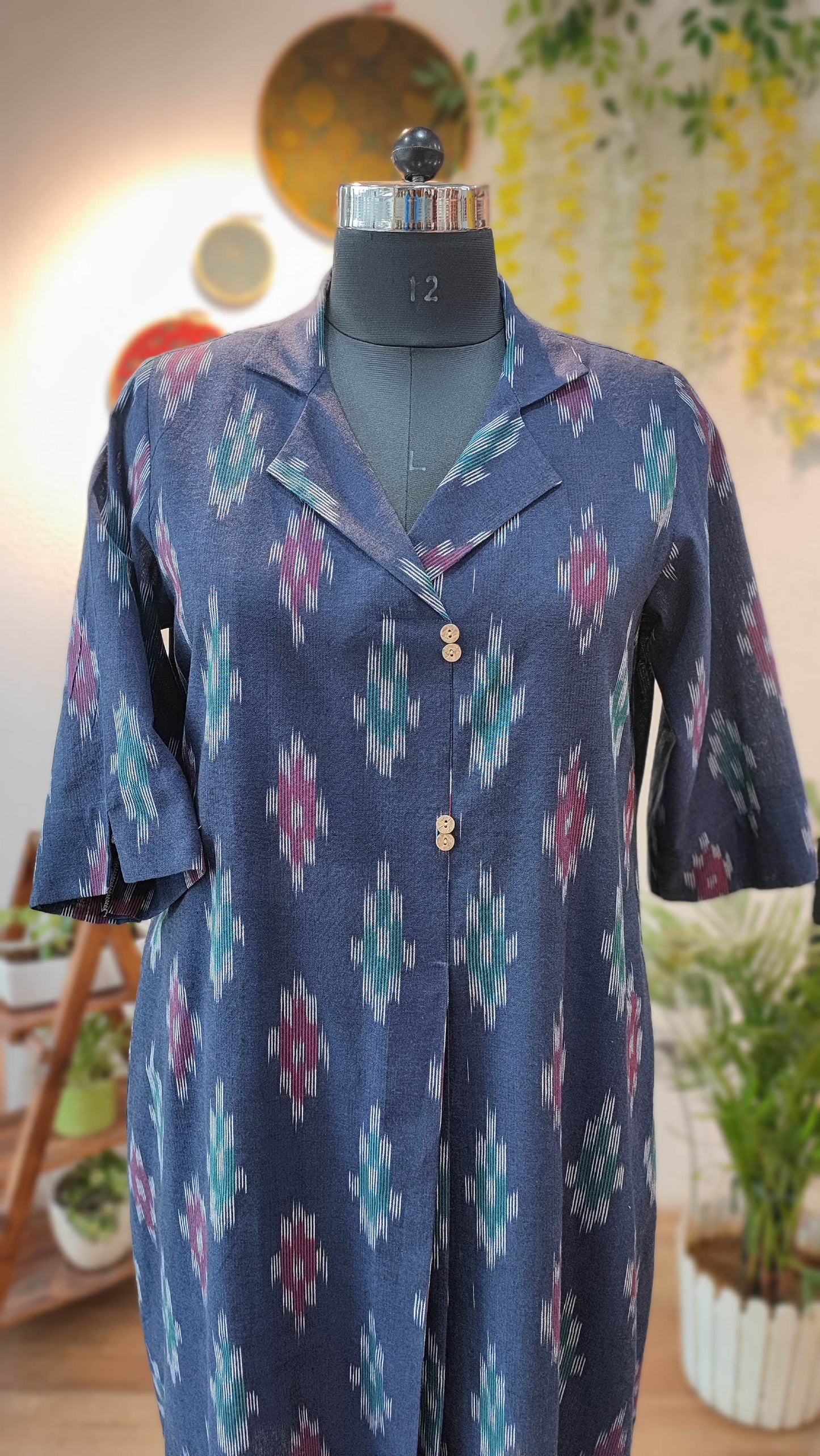 Denim Blue Pure Ikkat Handloom Indo Western Dress