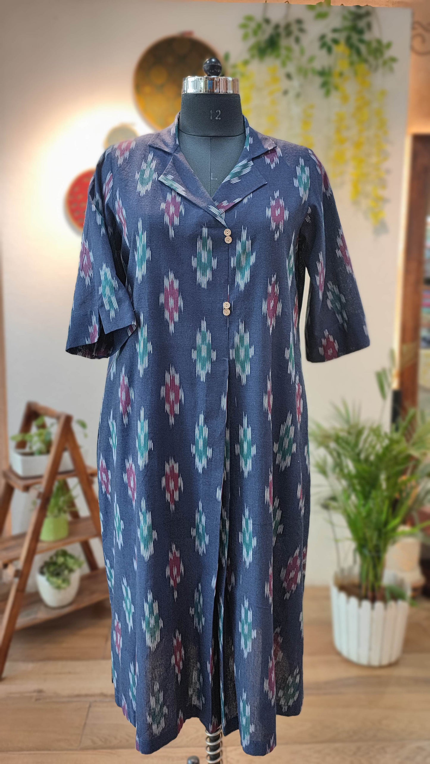 Denim Blue Pure Ikkat Handloom Indo Western Dress