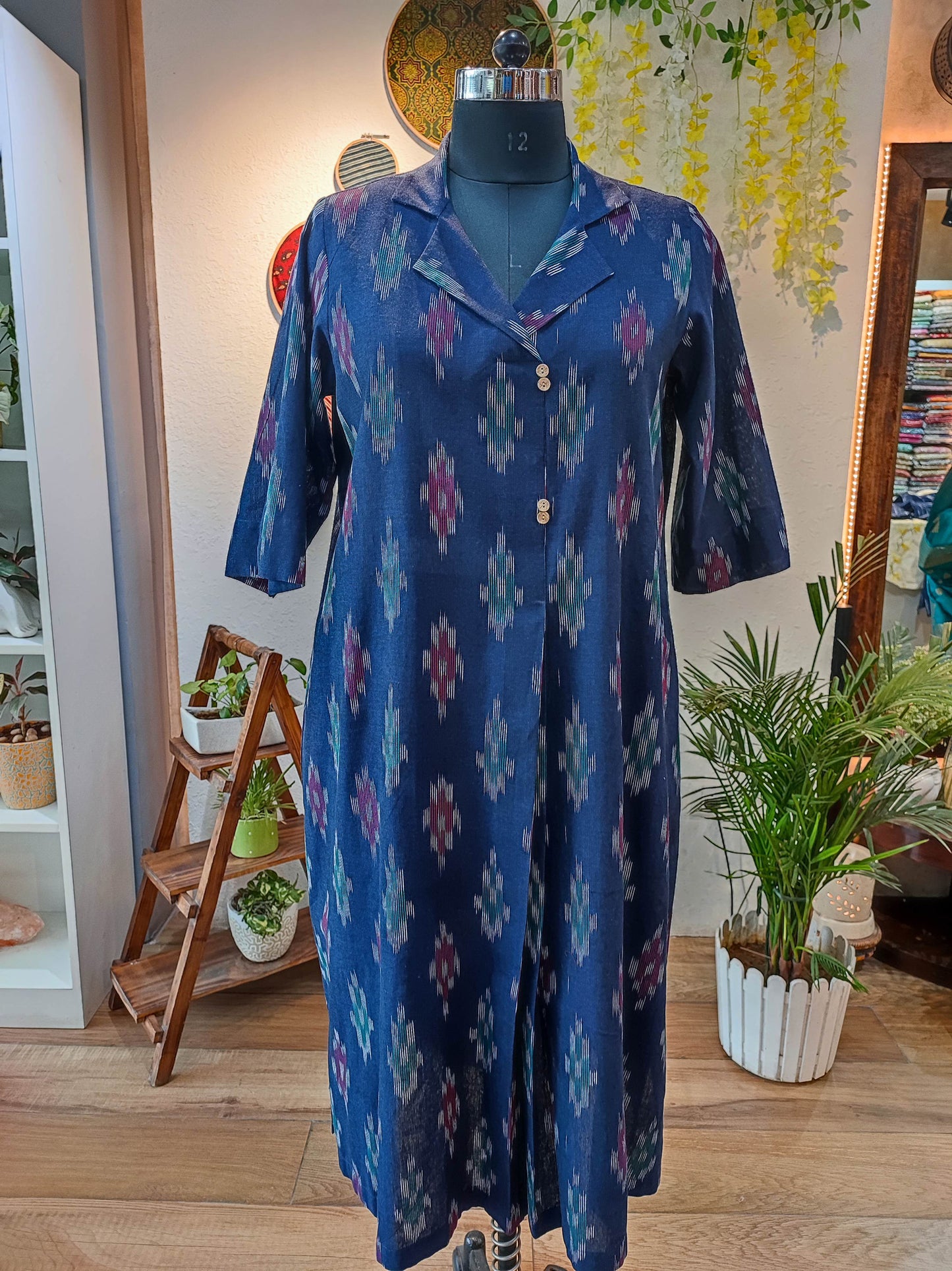 Denim Blue Pure Ikkat Handloom Indo Western Dress