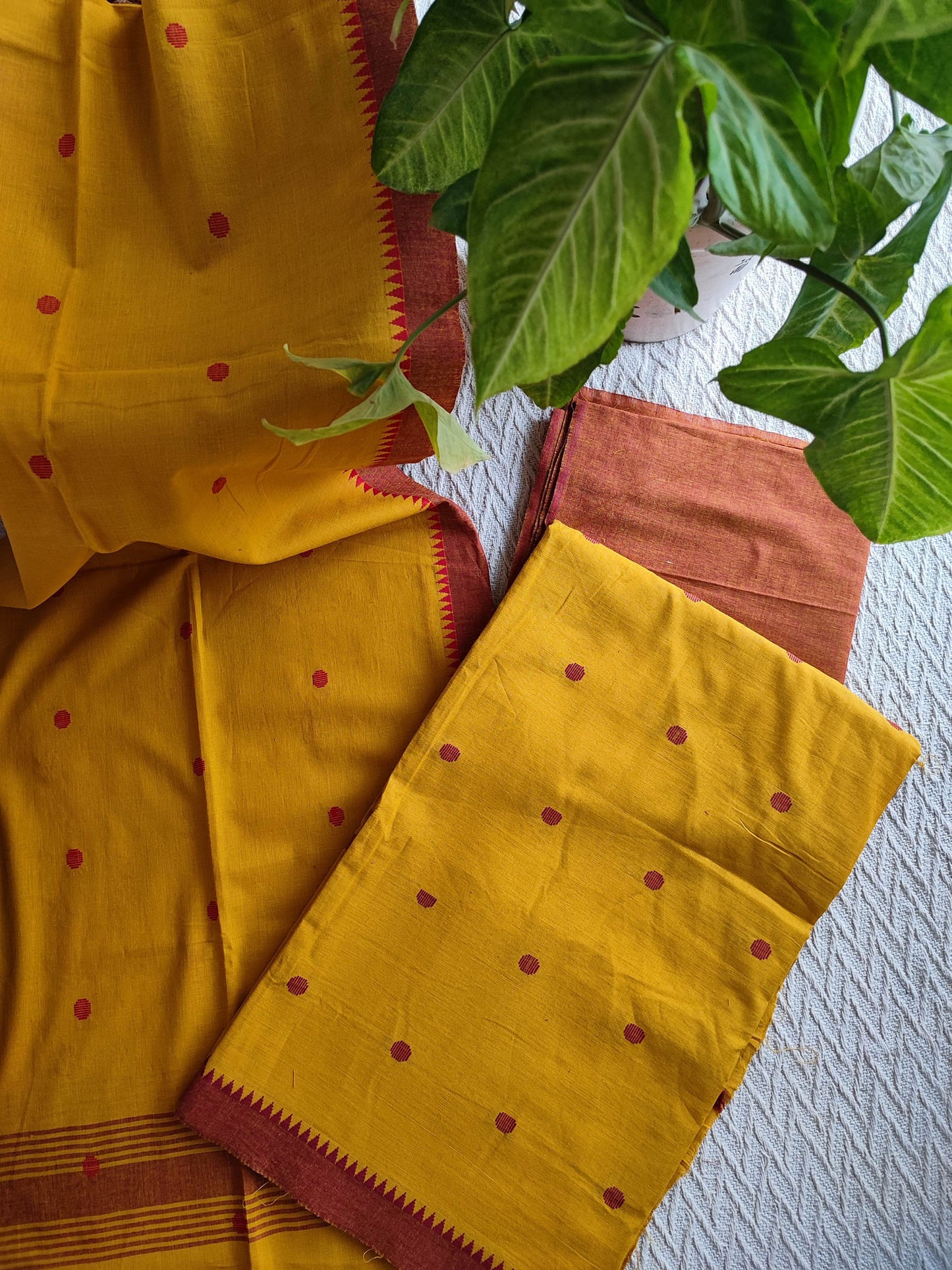Mustard Yellow Handloom Cotton Suit Set With Weaving
