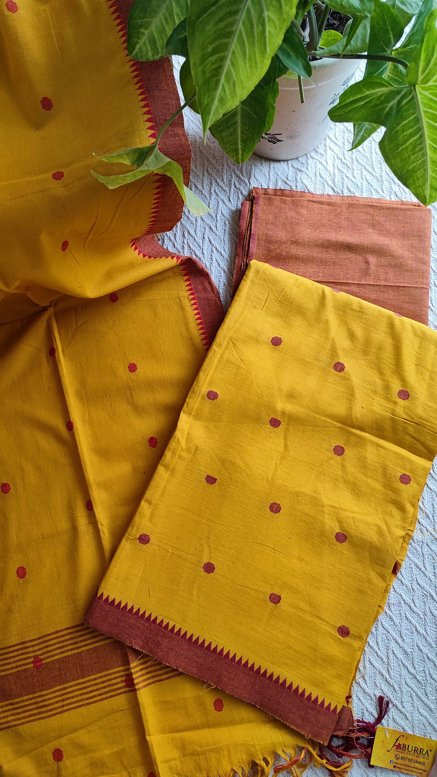 Mustard Yellow Handloom Cotton Suit Set With Weaving