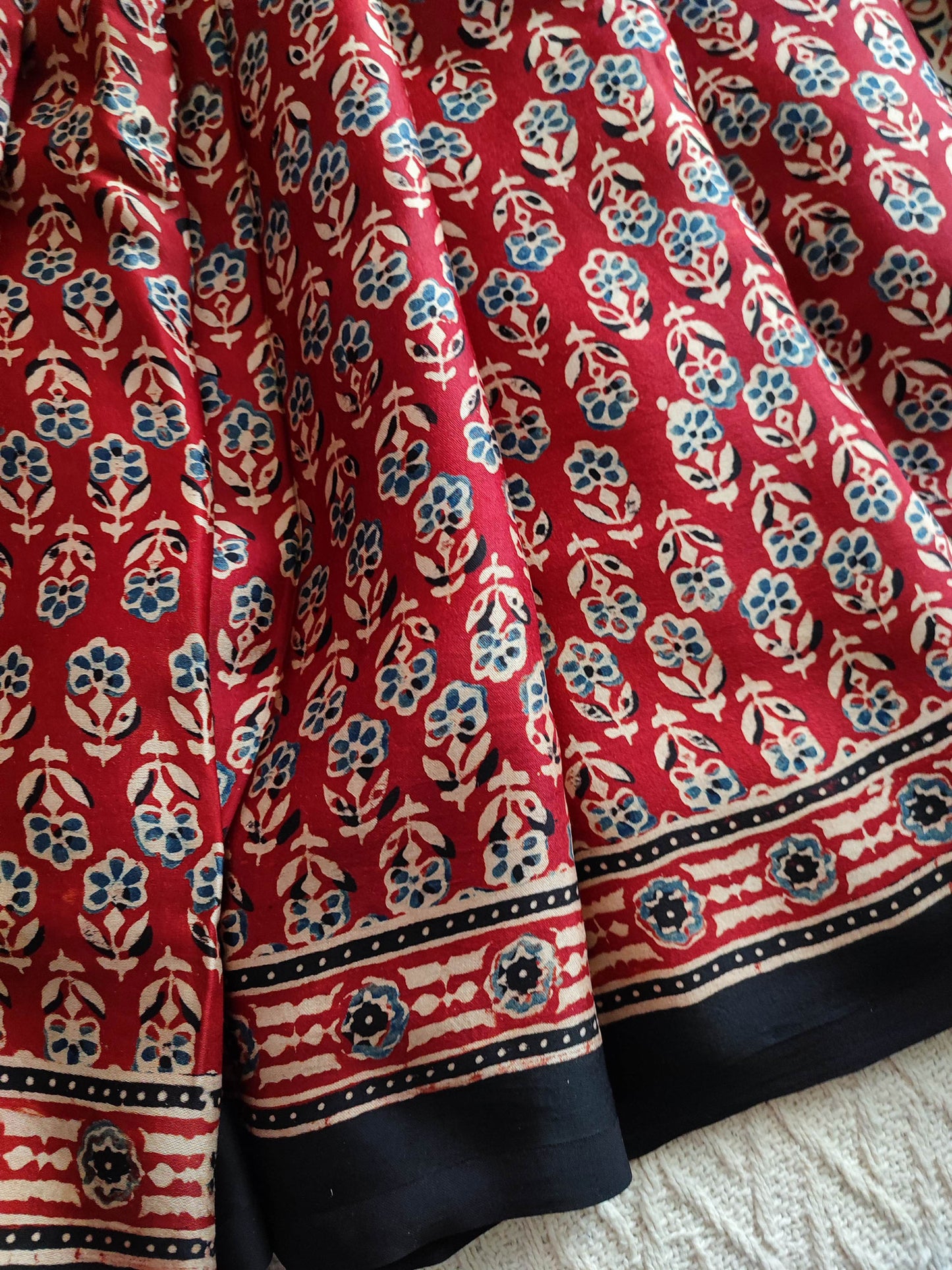 Red & Black Modal Handblock Printed Saree