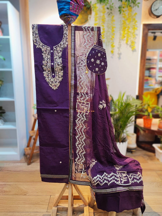 Eggplant Chanderisilk Suit with Chiffon Dupatta