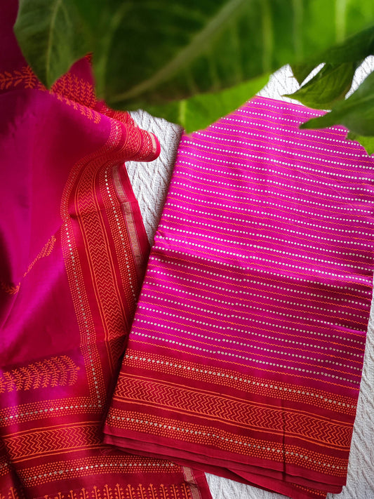 Crimson & Hot Pink Maheshwari Silk Suit Set