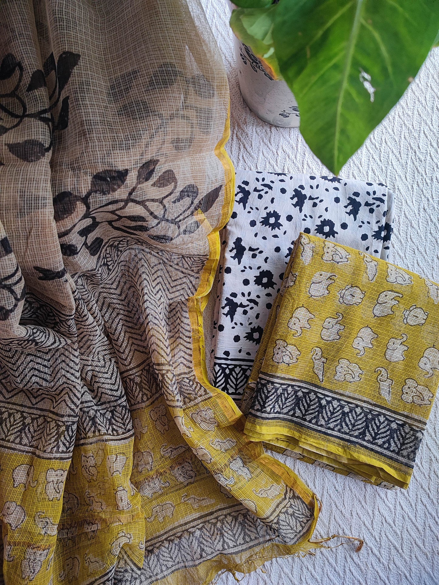 Yellow Handblock Printed Kota Suit Set