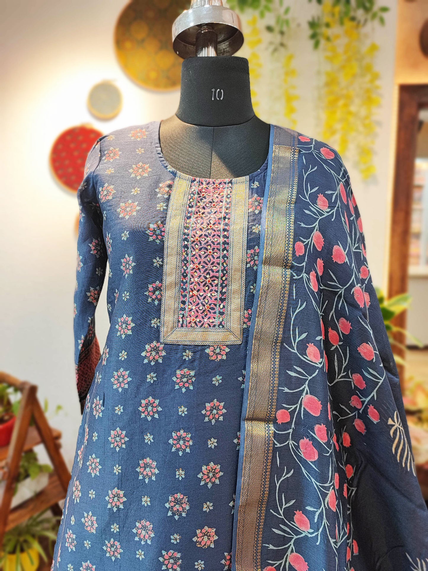 Spruce Blue Chanderi Silk Suit Set