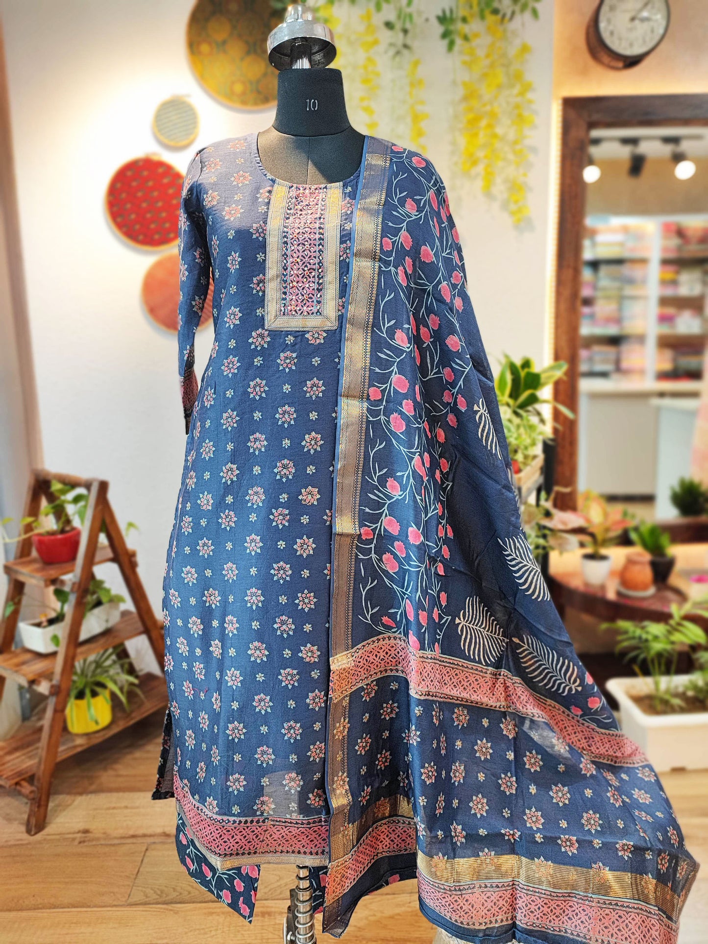 Spruce Blue Chanderi Silk Suit Set