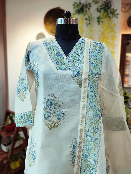 Moonlight White Chanderi Silk Suit Set With Hand Embroidery