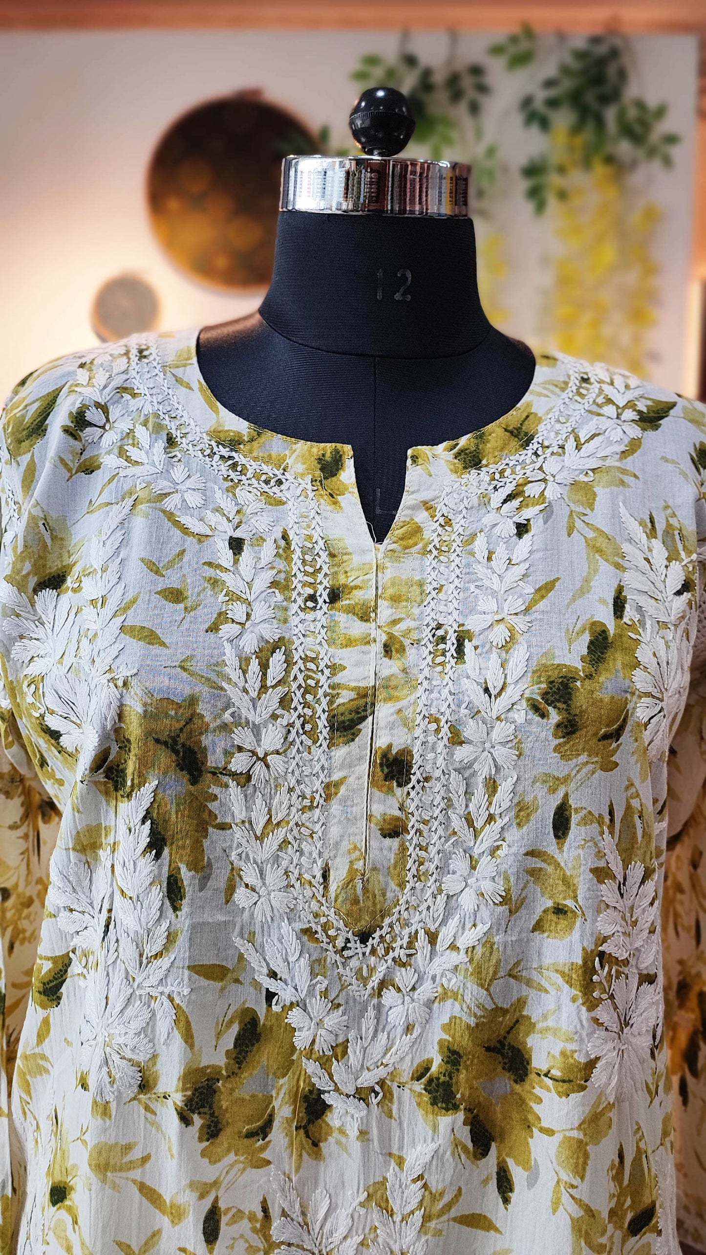 Pure Cotton Floral print  Lucknowi Kurta With Chikankari Embroidery