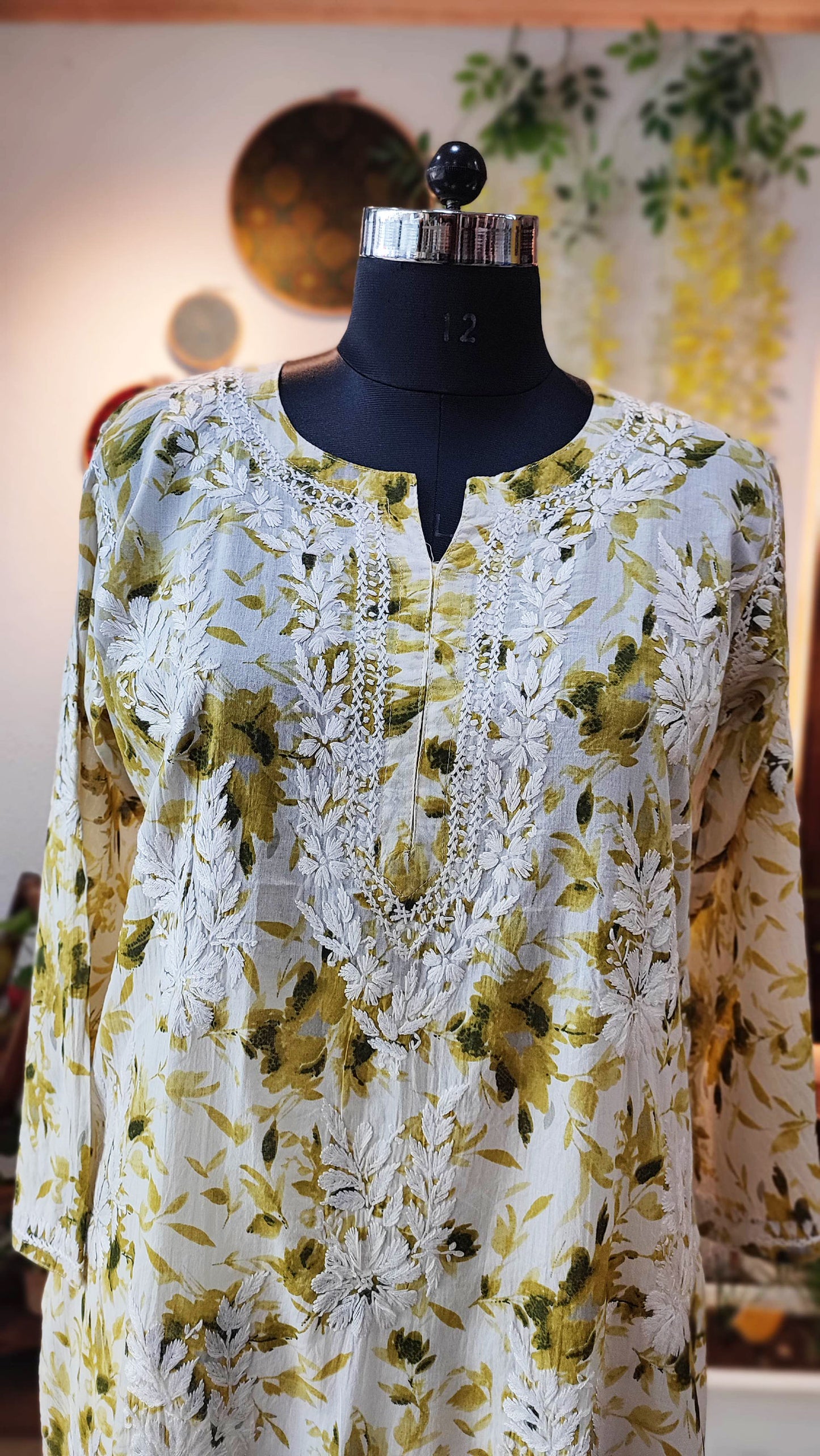 Pure Cotton Floral print  Lucknowi Kurta With Chikankari Embroidery