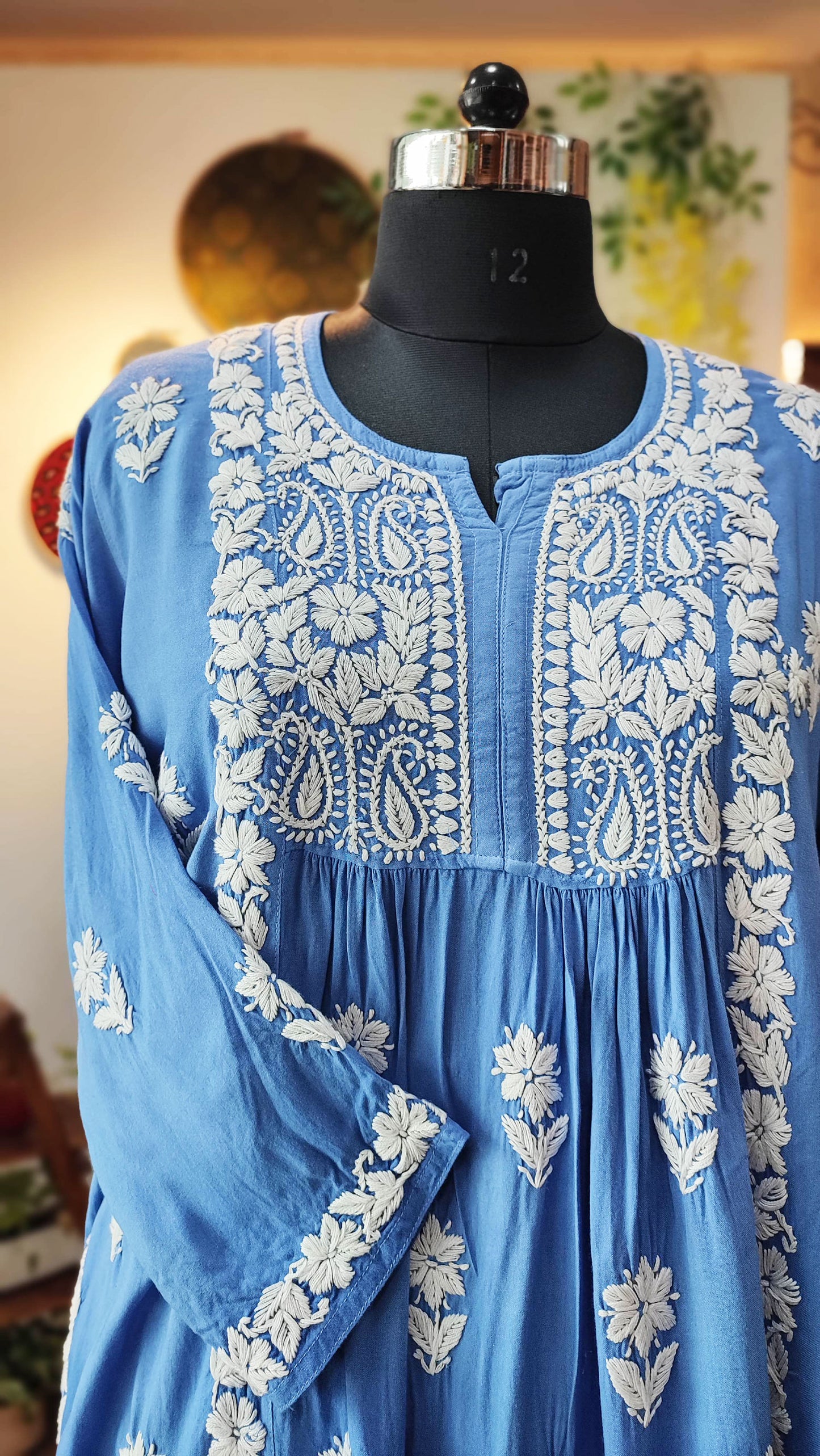 Azure Blue Lucknowi Chikankari Soft Cotton Kurta