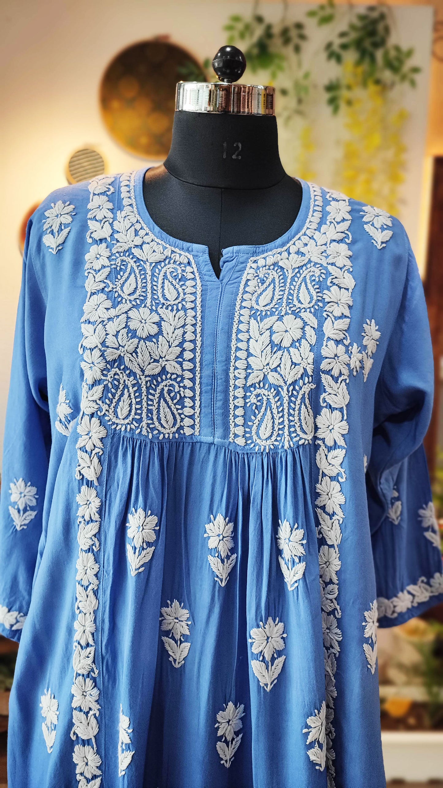 Azure Blue Lucknowi Chikankari Soft Cotton Kurta