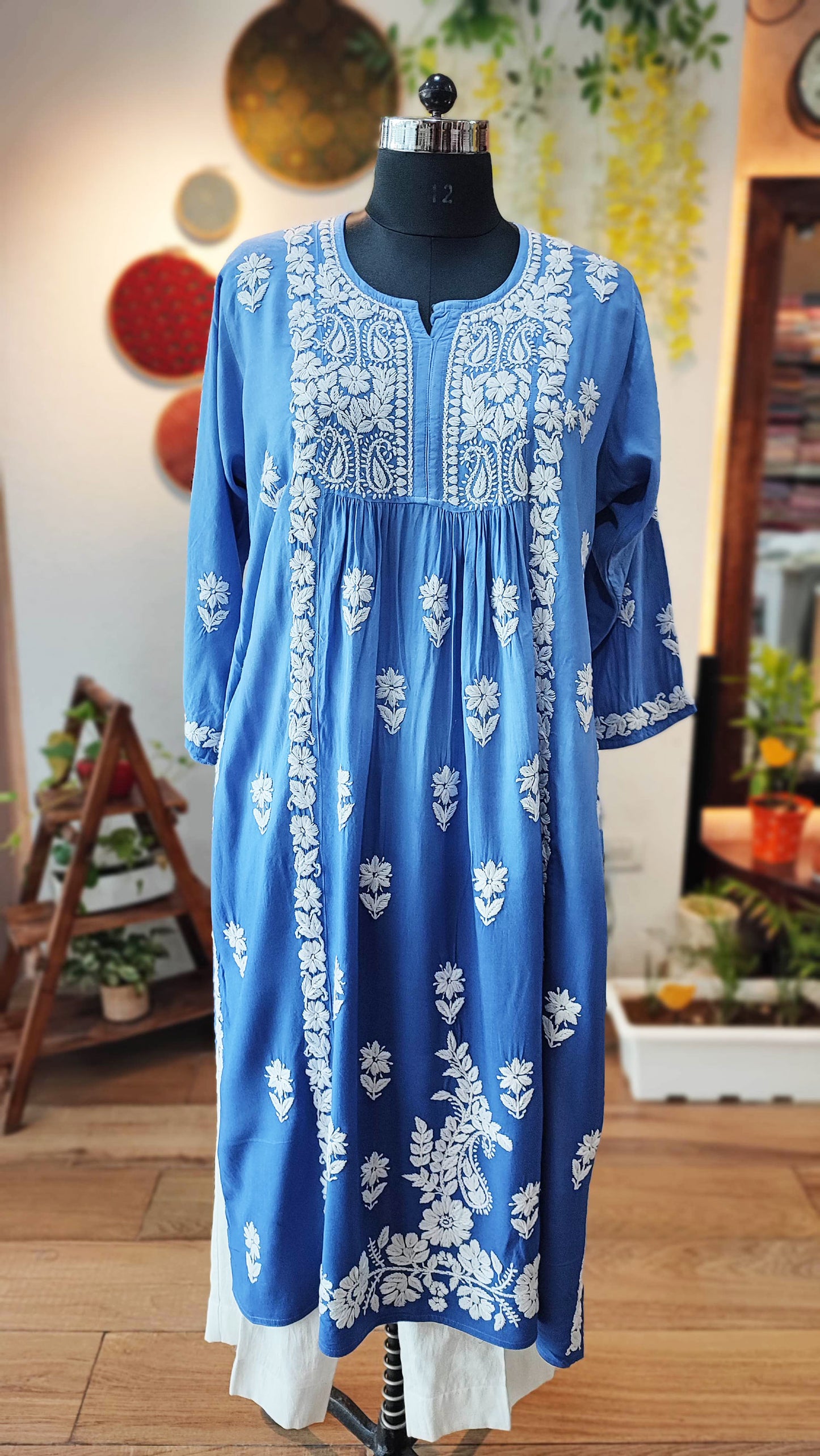 Azure Blue Lucknowi Chikankari Soft Cotton Kurta