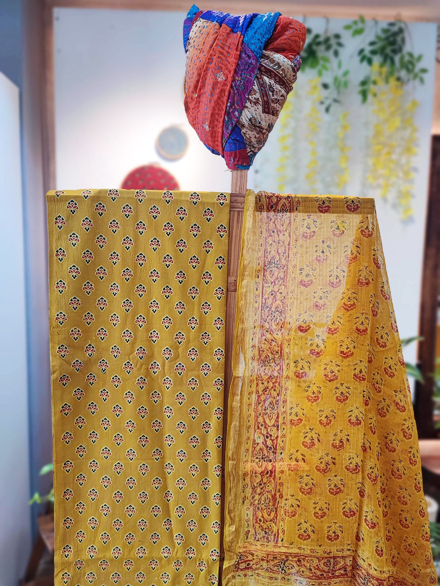 Yellow Ochre Ajrakh Kota Suit With Kota Dupatta