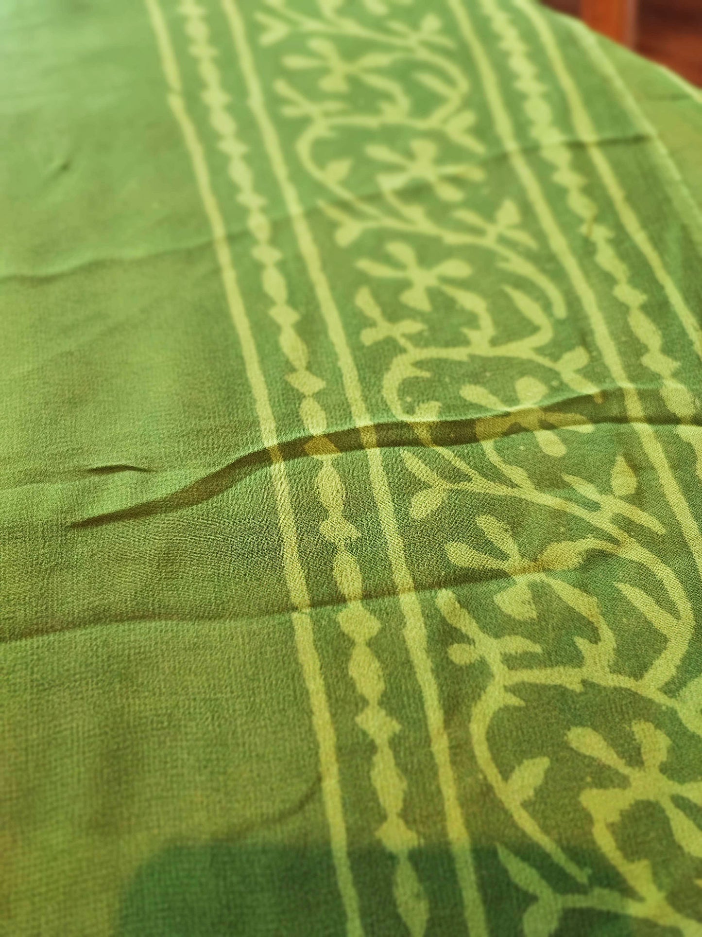 Basil Green Chiffon Saree With Crepe Blouse