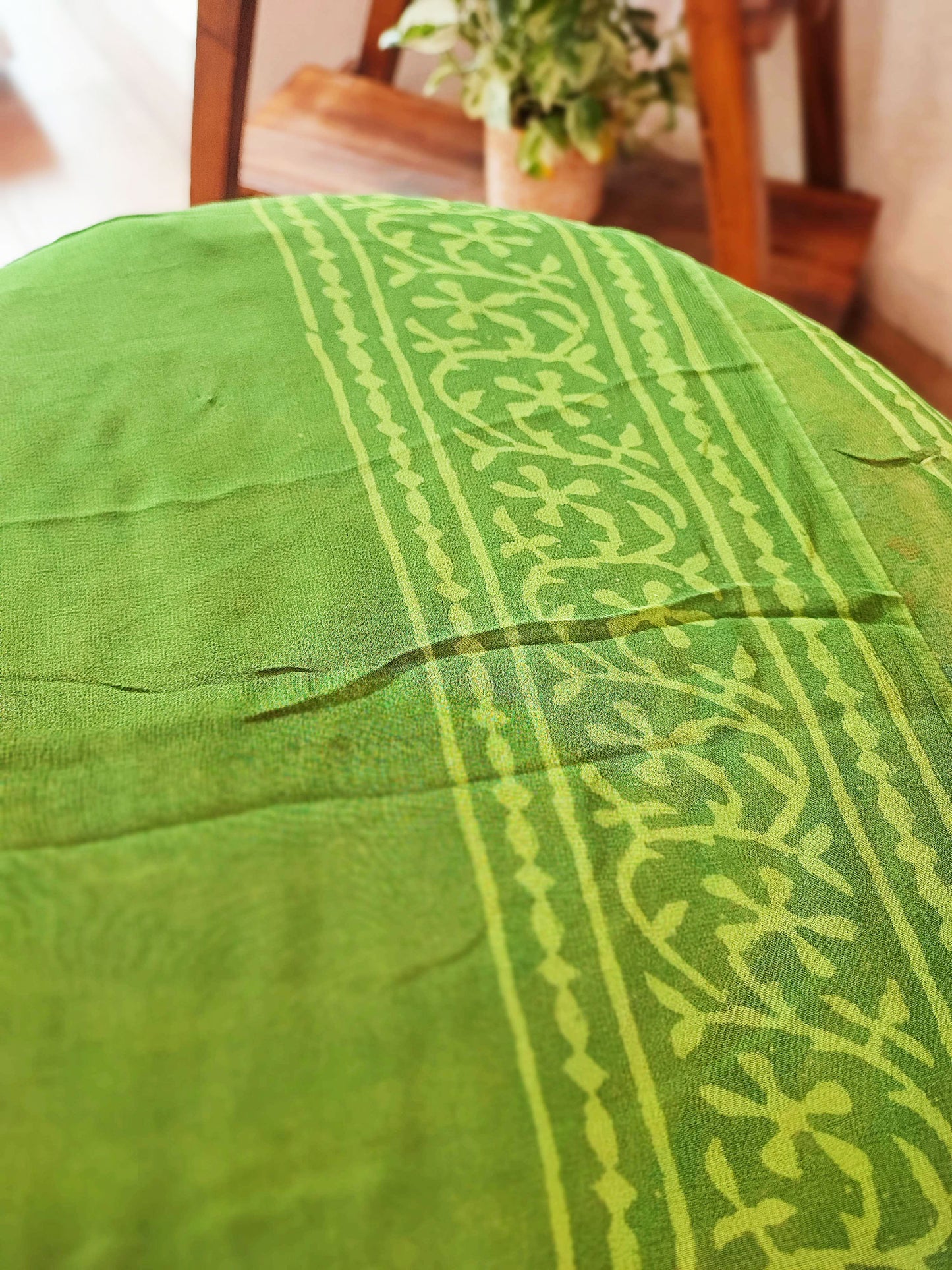 Basil Green Chiffon Saree With Crepe Blouse