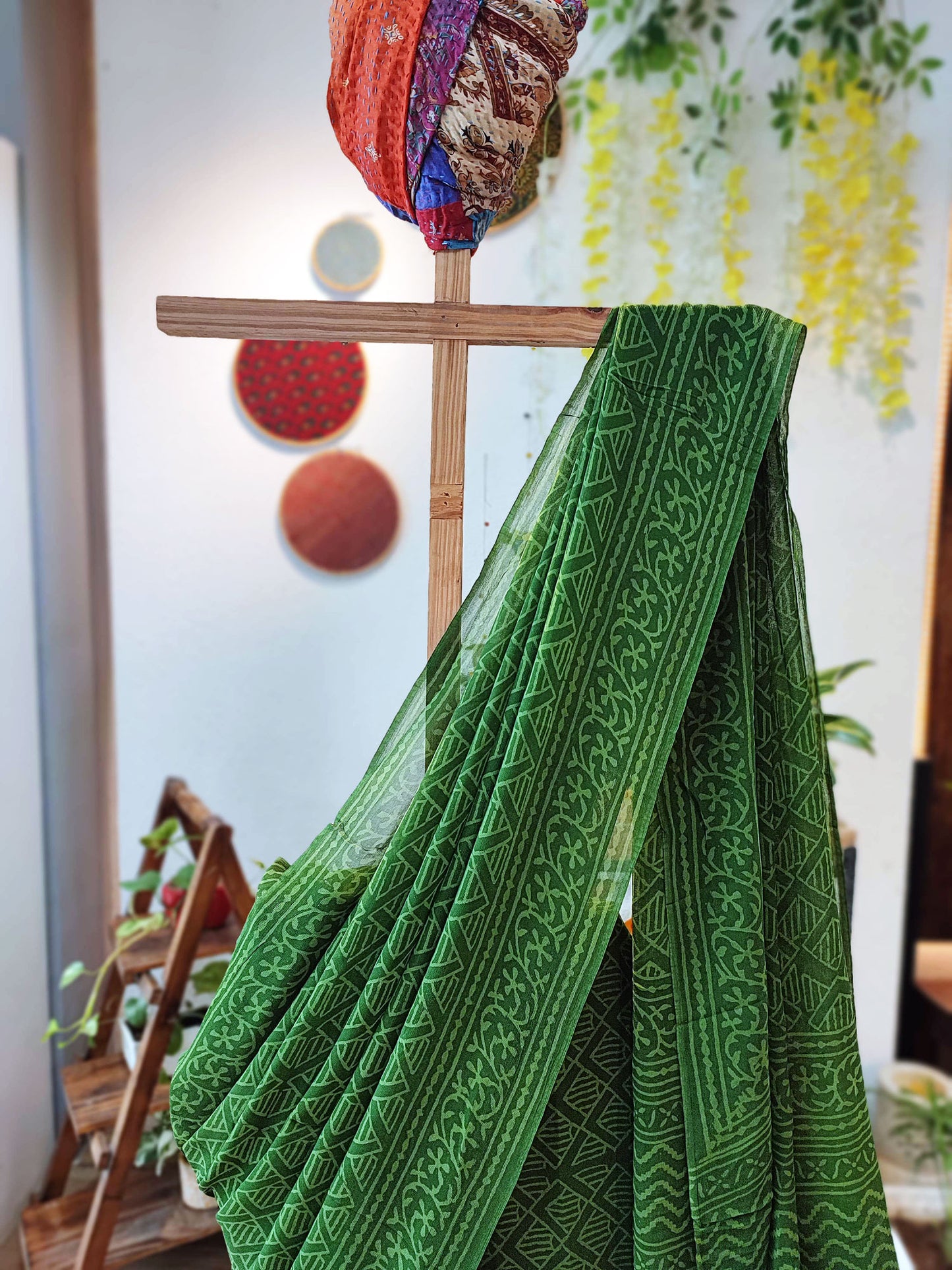 Basil Green Chiffon Saree With Crepe Blouse