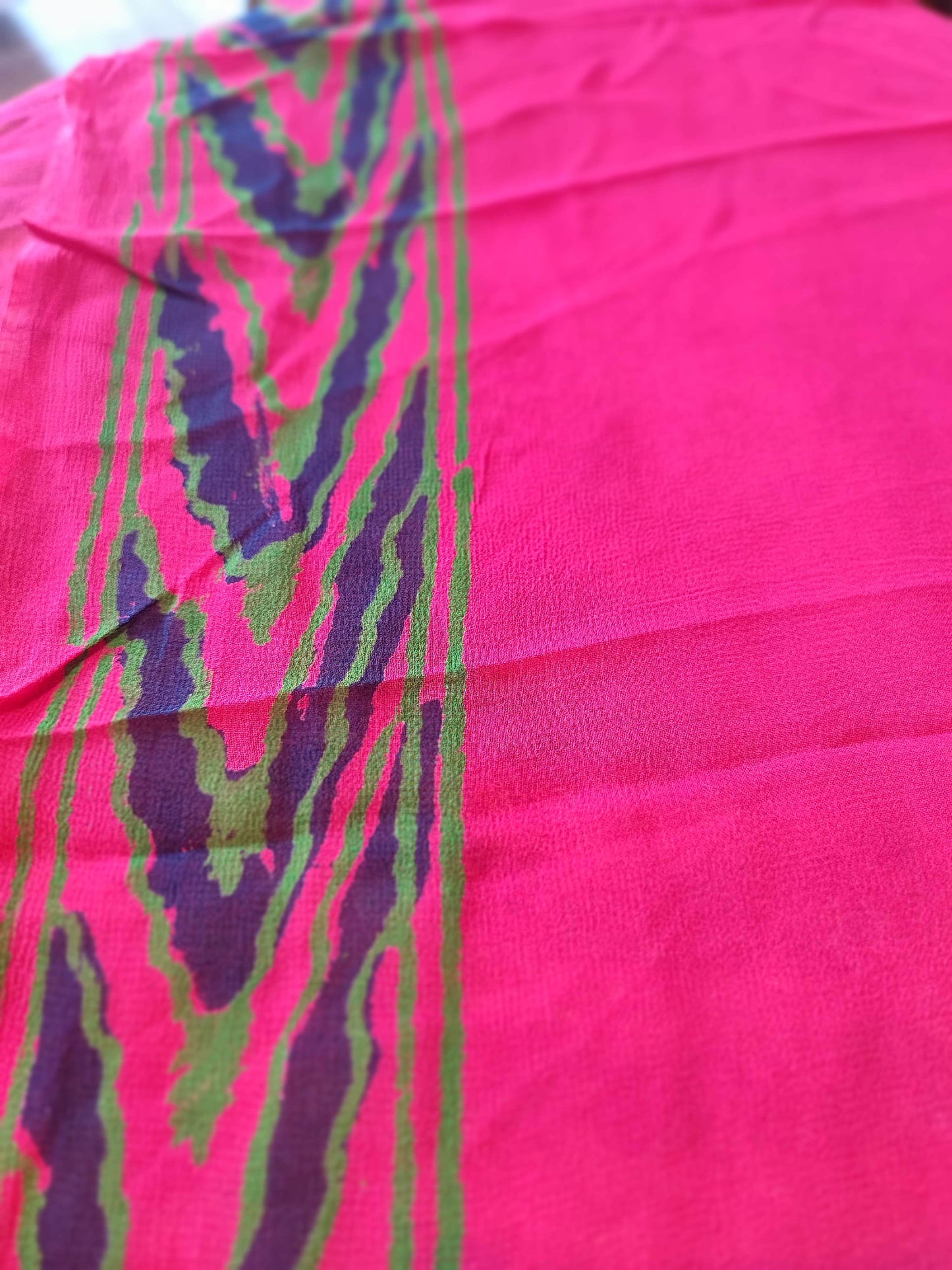 Pink & Purple Chiffon Saree With Crepe Blouse