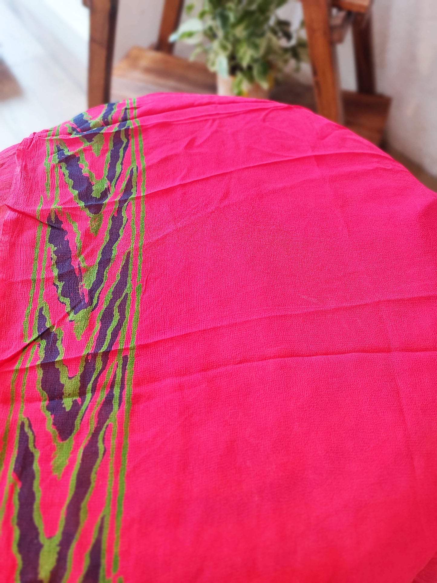 Pink & Purple Chiffon Saree With Crepe Blouse