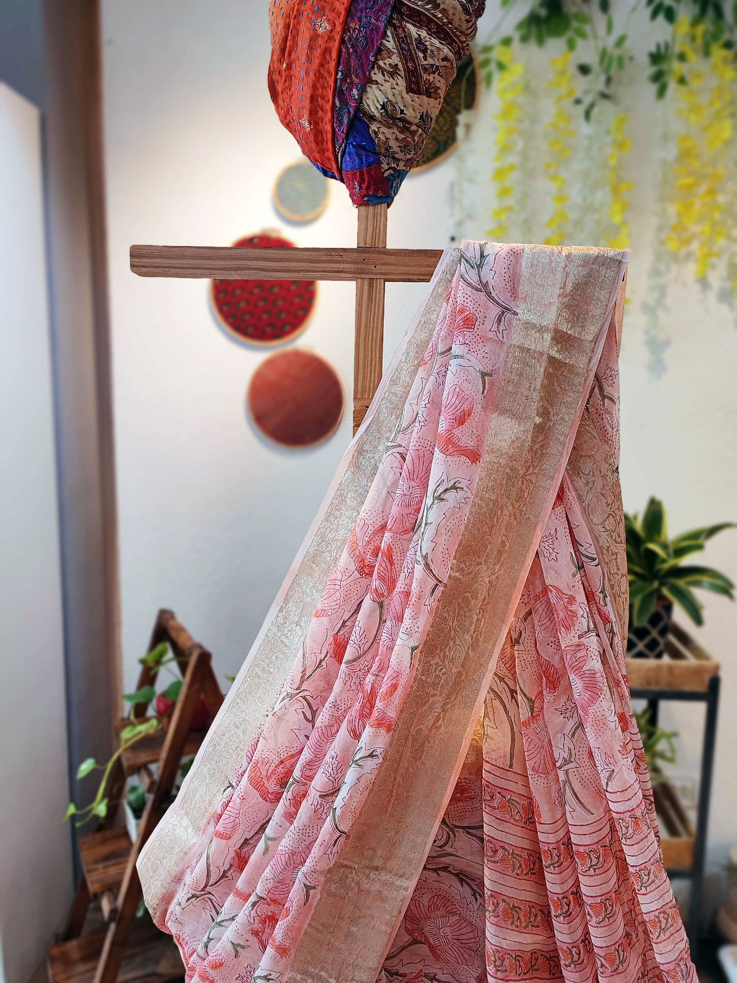 Baby Pink & Peach Chiffon Saree With Crepe Blouse