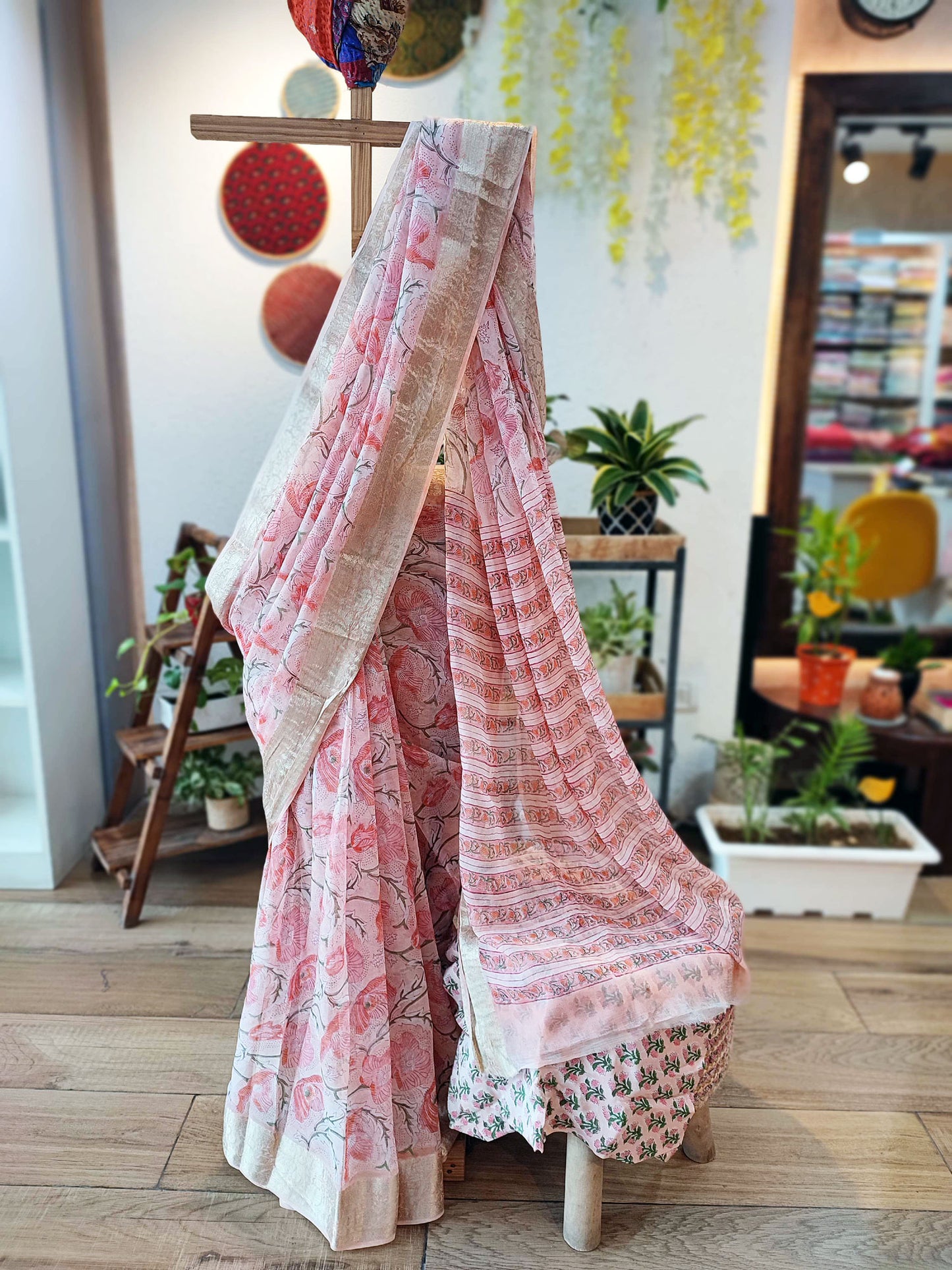 Baby Pink & Peach Chiffon Saree With Crepe Blouse