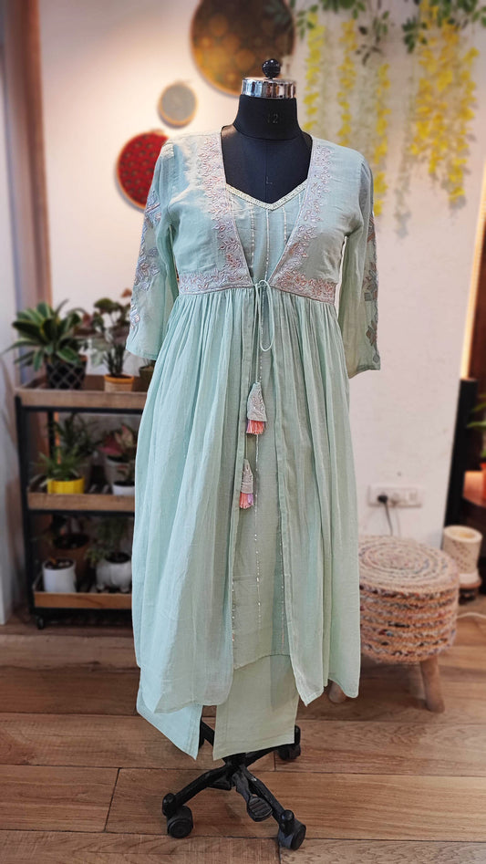 Soft Pastel Green Mul 3 piece Suit set with gotta highlight