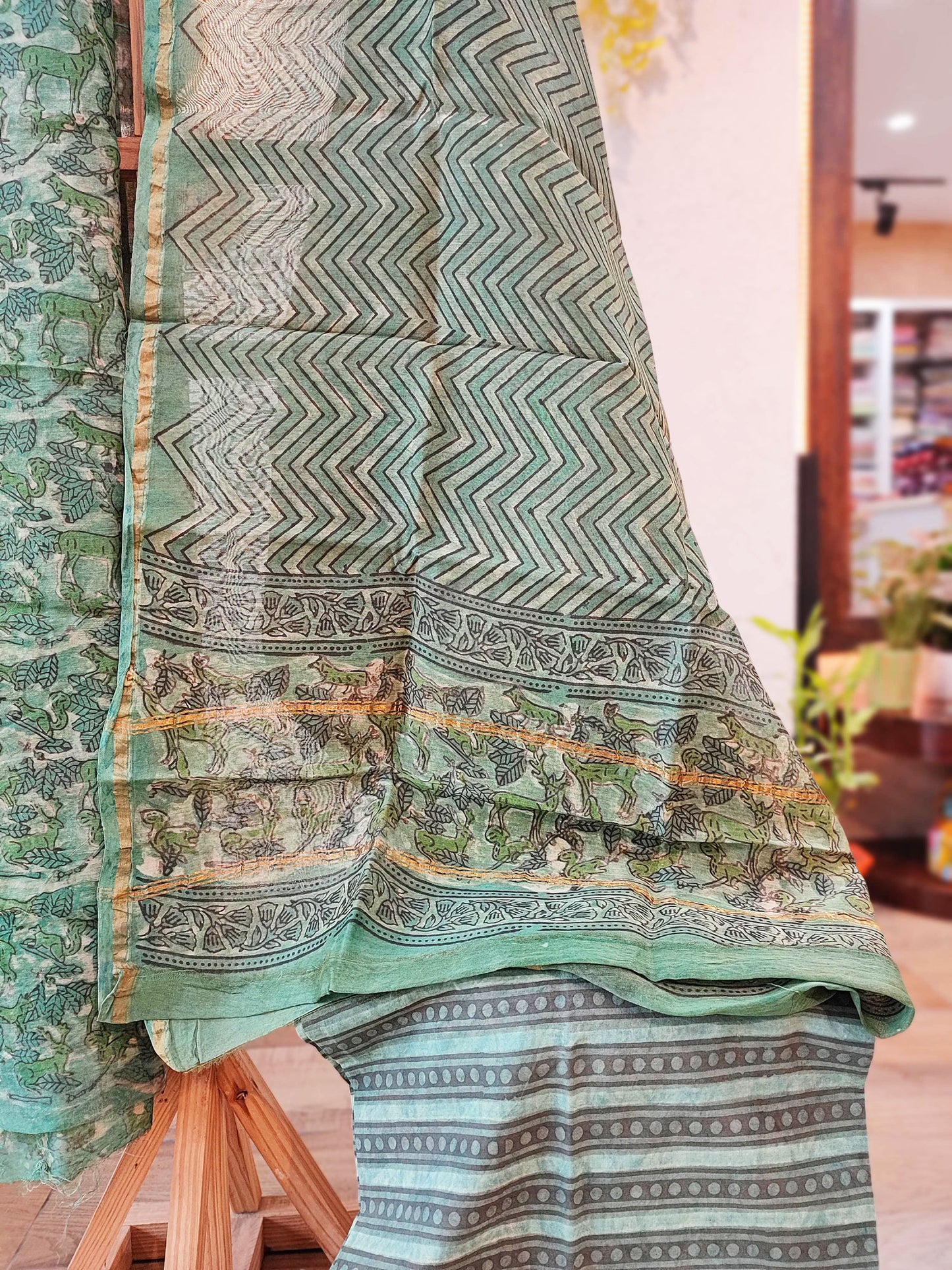 Muted Green Chanderi Silk Suits with Vanaspati Prints