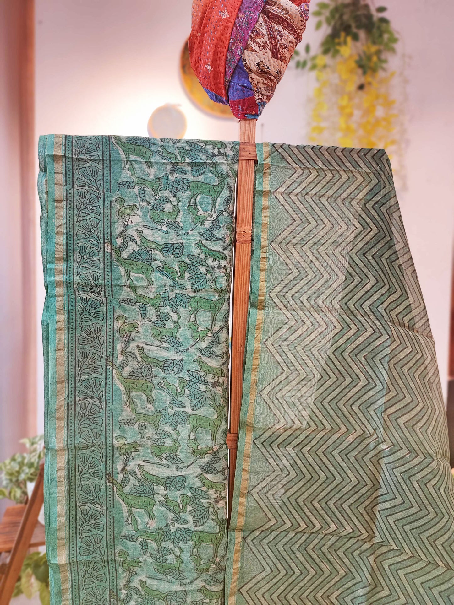 Muted Green Chanderi Silk Suits with Vanaspati Prints