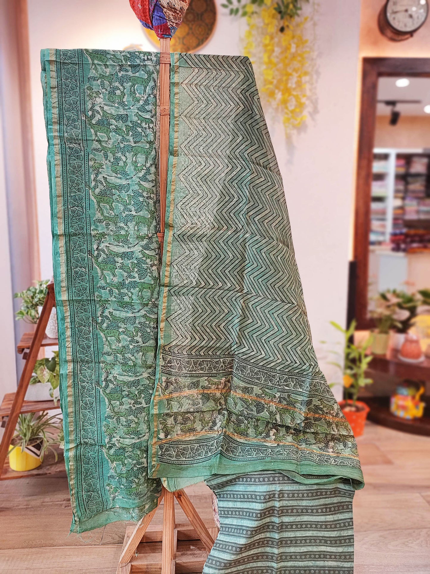 Muted Green Chanderi Silk Suits with Vanaspati Prints