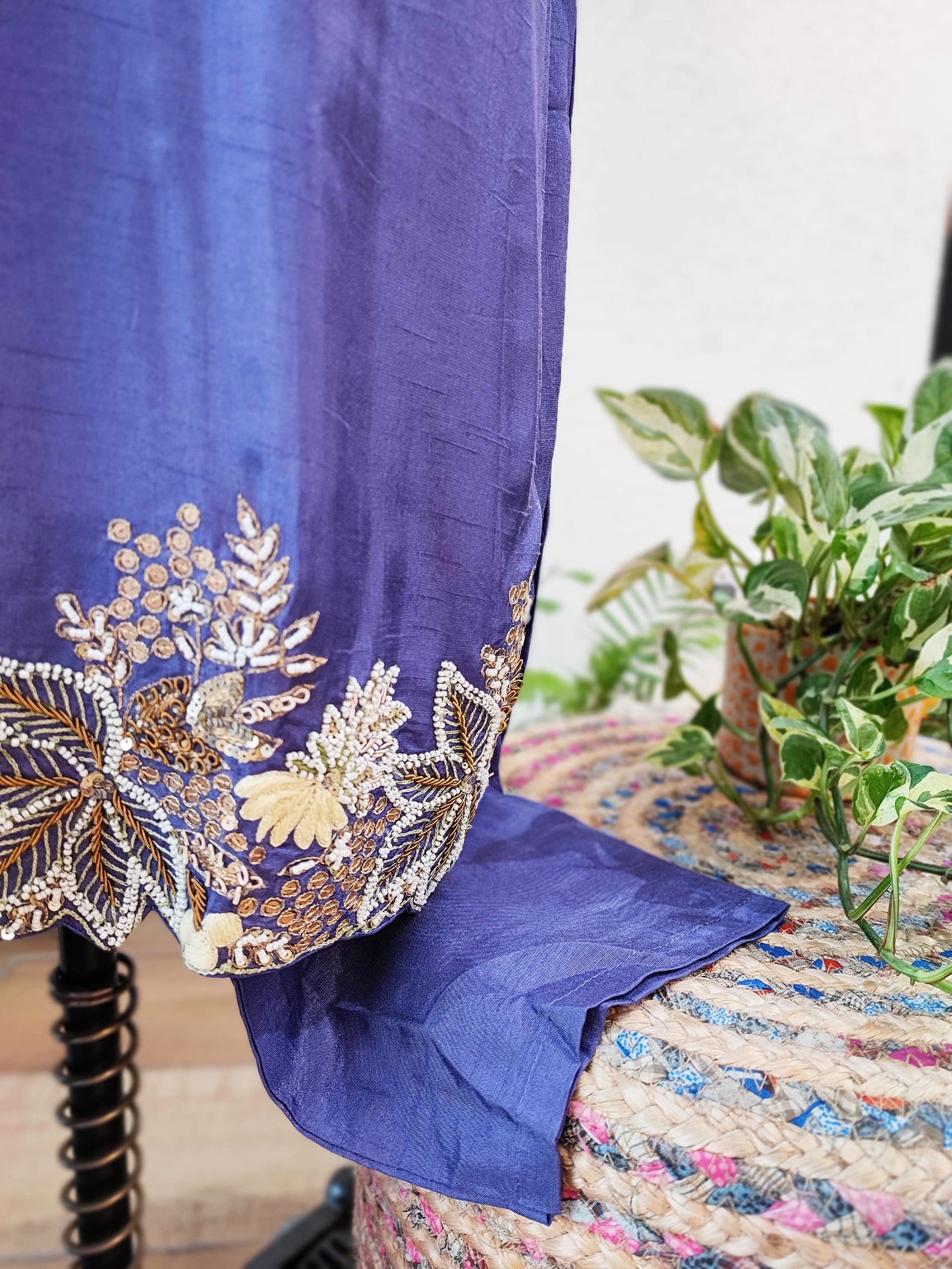 Bluish Purple Dola Silk Suit With Heavy Handwork and Dola Silk Dupatta