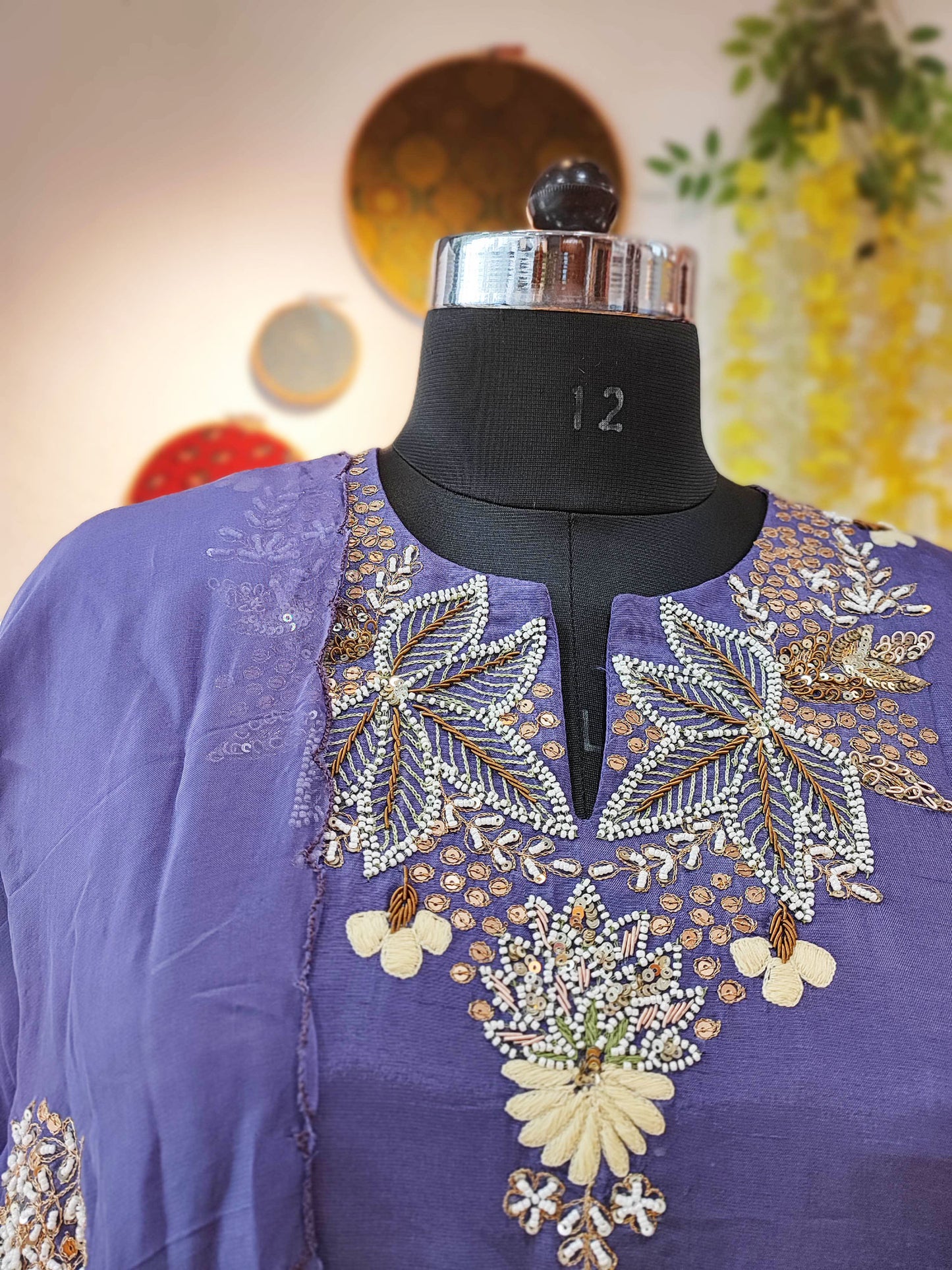 Bluish Purple Dola Silk Suit With Heavy Handwork and Dola Silk Dupatta