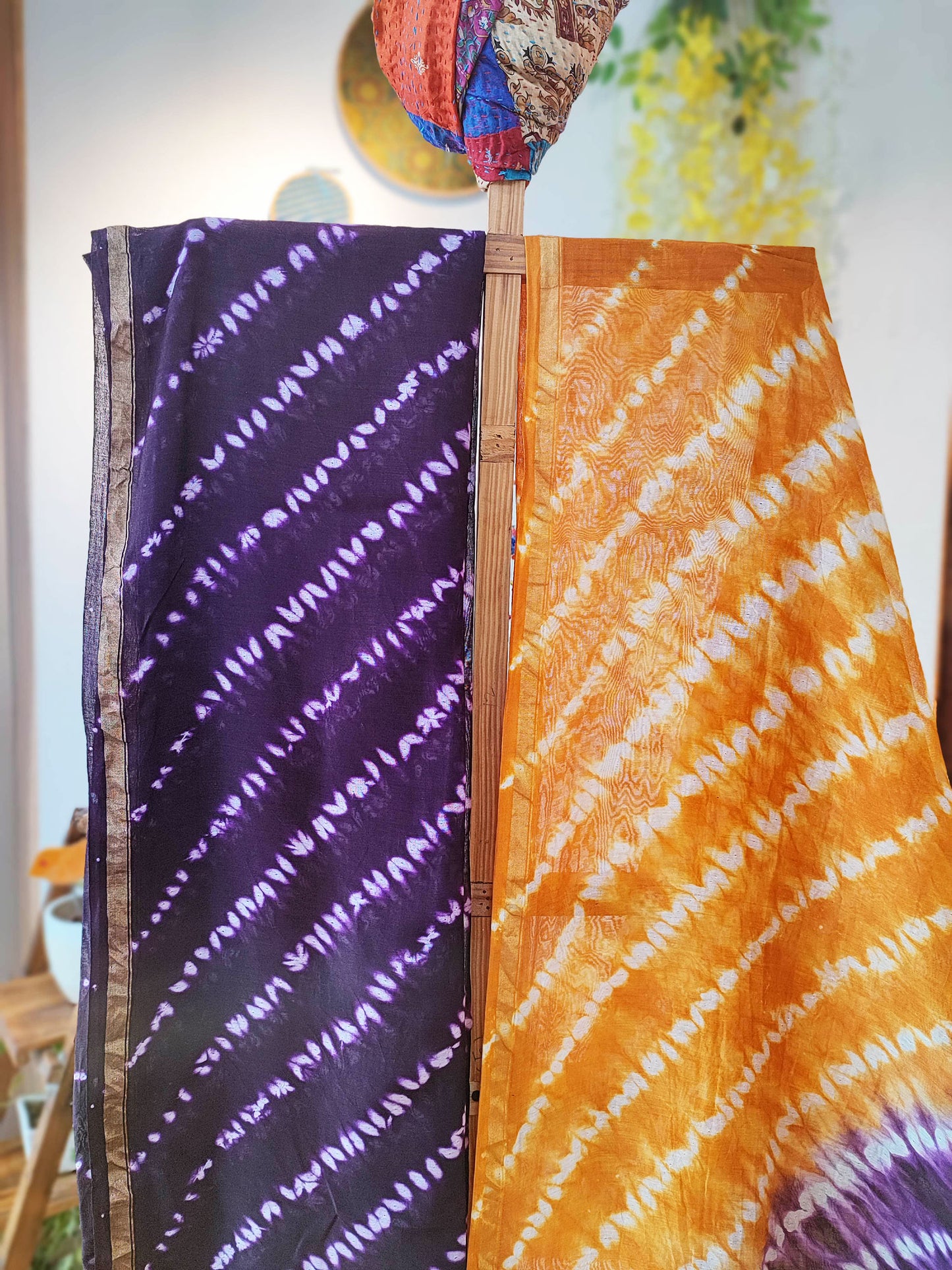 Orange and Purple Dual Shade Chanderi Silk Suit with Shibori Work and Chanderi Silk Dupatta