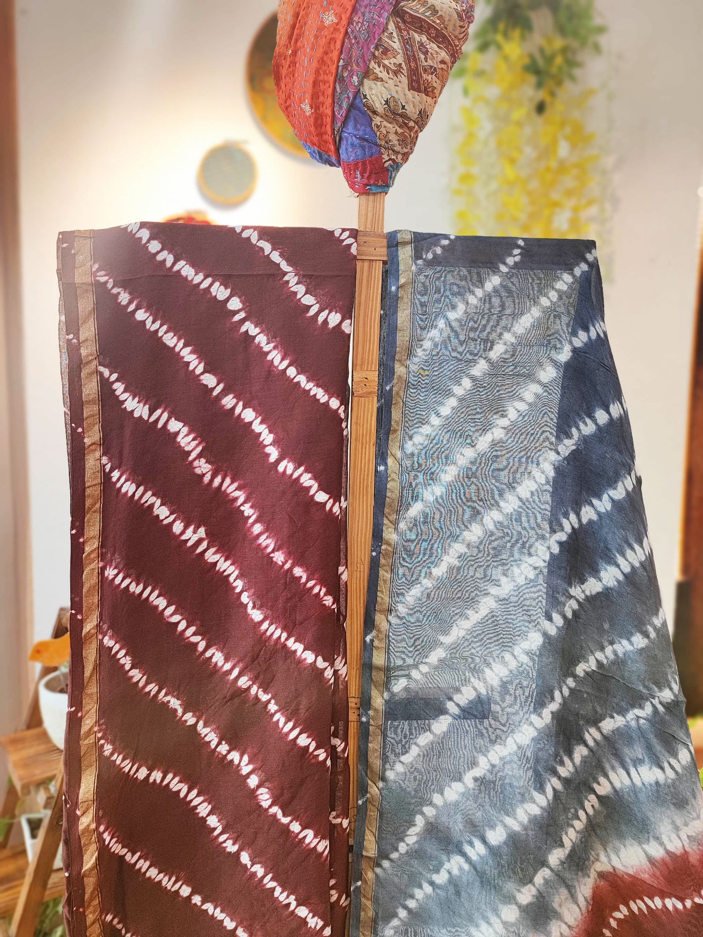 Steel Gray and Brick Red Dual Shade Chanderi Silk Suit with Shibori Work and Chanderi Silk Dupatta