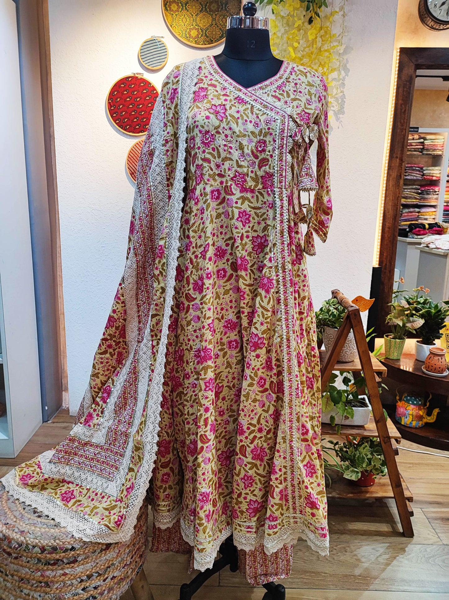 Cotton Flared Anarkali Suit with Gotta Embellishments With Laced Dupatta