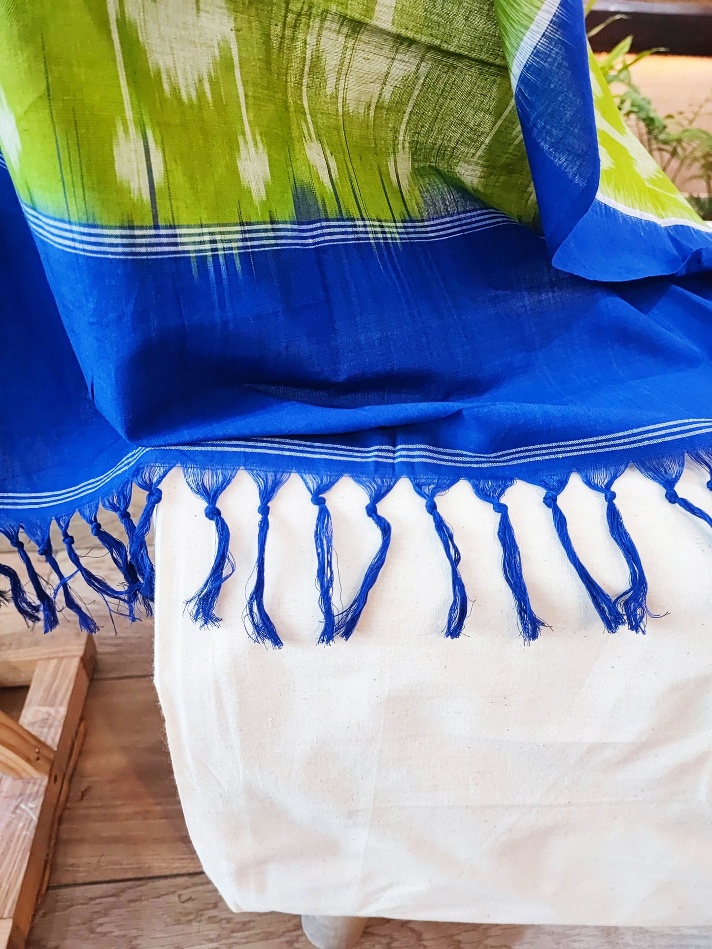 Cobalt Blue & Lime Green Pure Cotton Handloom Ikkat Suit Set