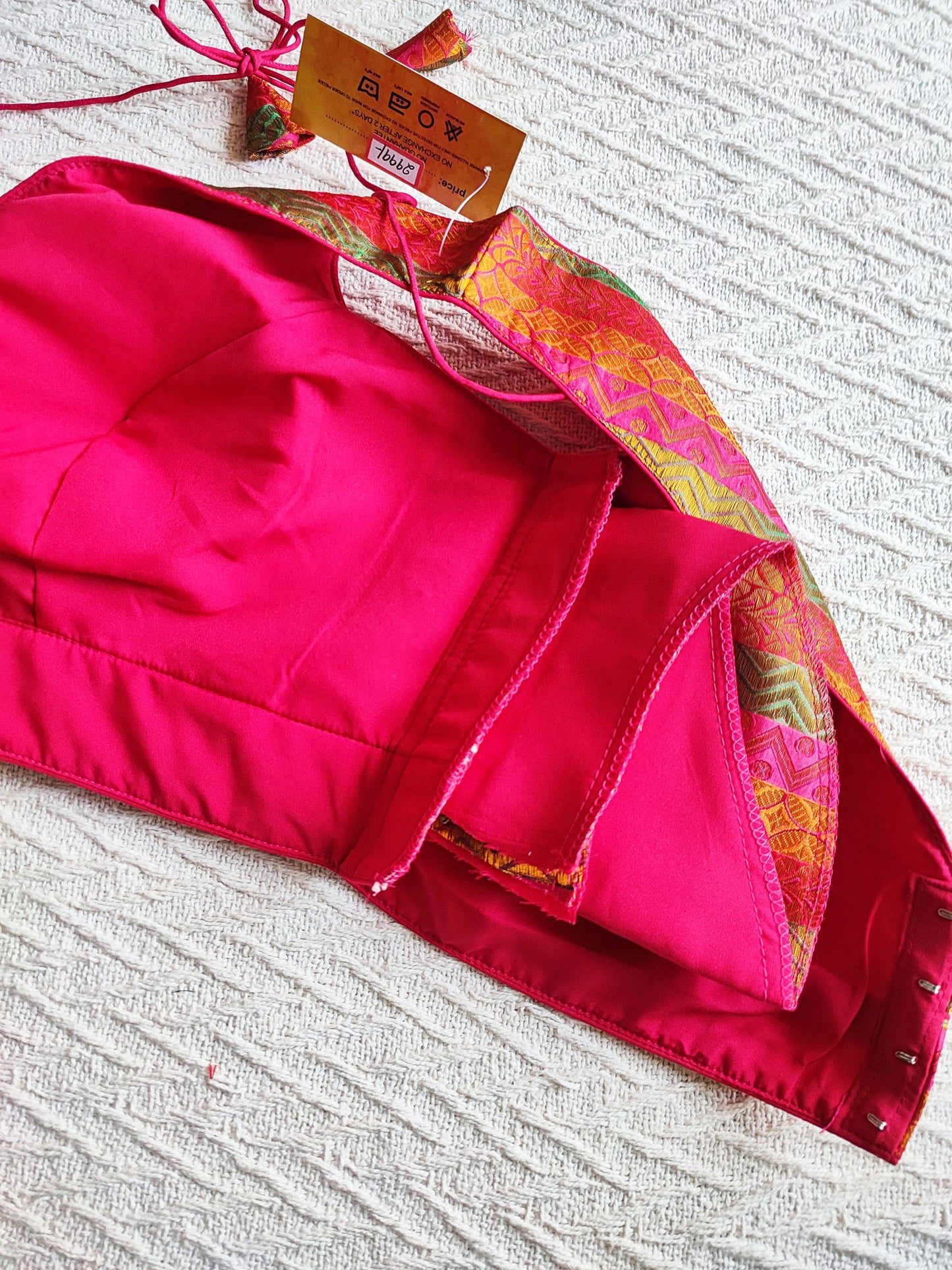 Hot Pink Base Multicolor Striped Brocade Padded Sleeveless Blouse (With Attachable Sleeves)