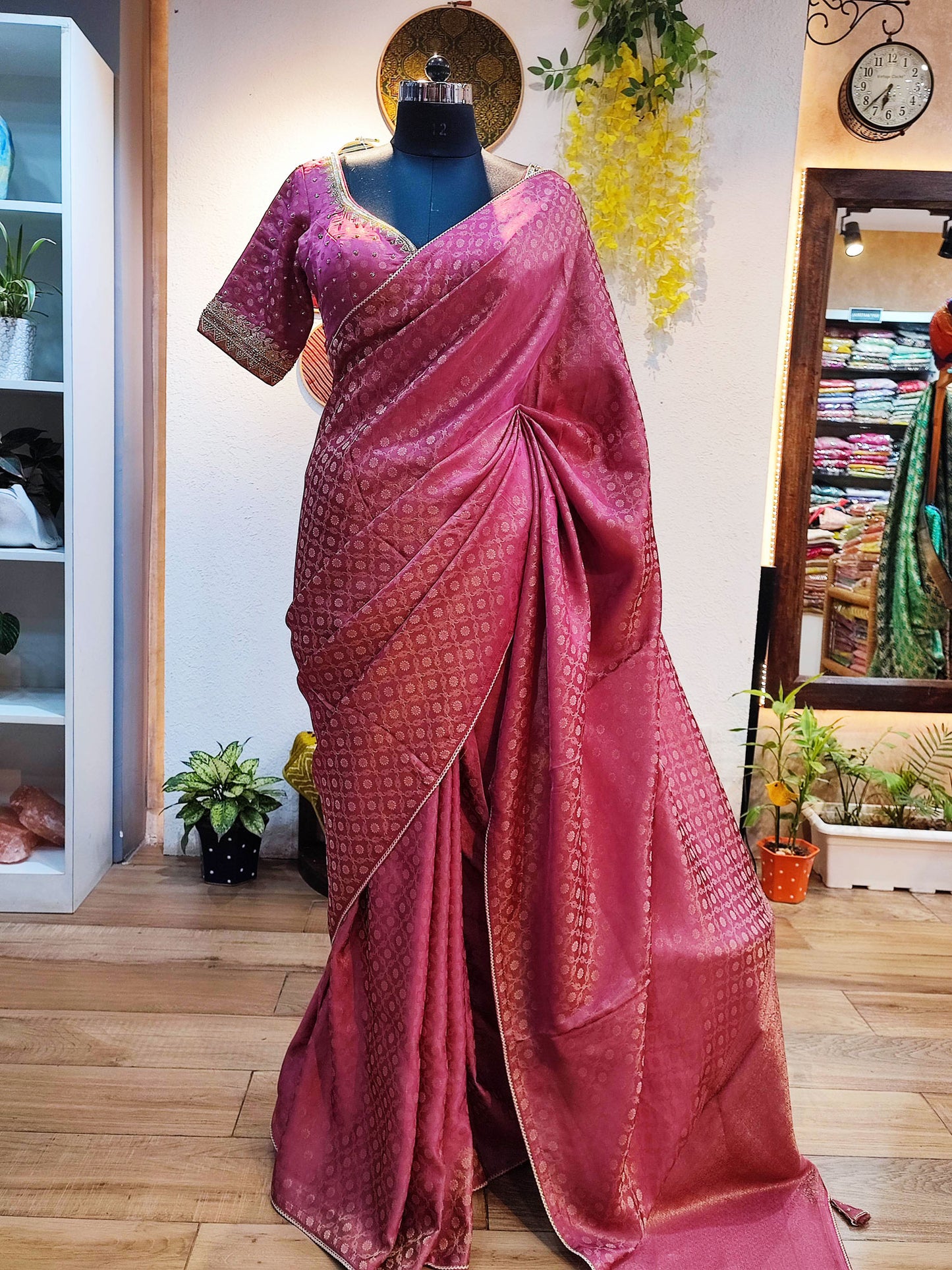 Jacquard Banarasi Soft Silk Saree With Designer Padded Handwork Blouse