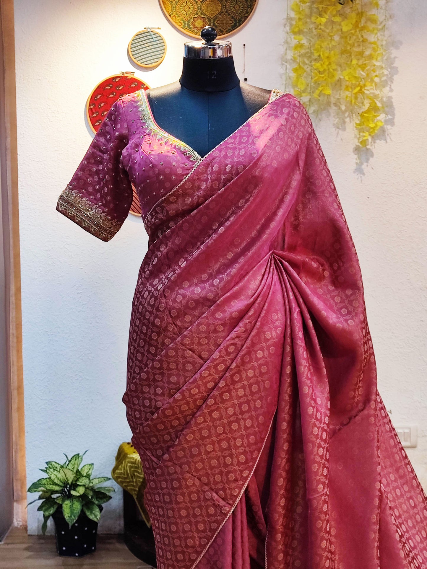 Jacquard Banarasi Soft Silk Saree With Designer Padded Handwork Blouse